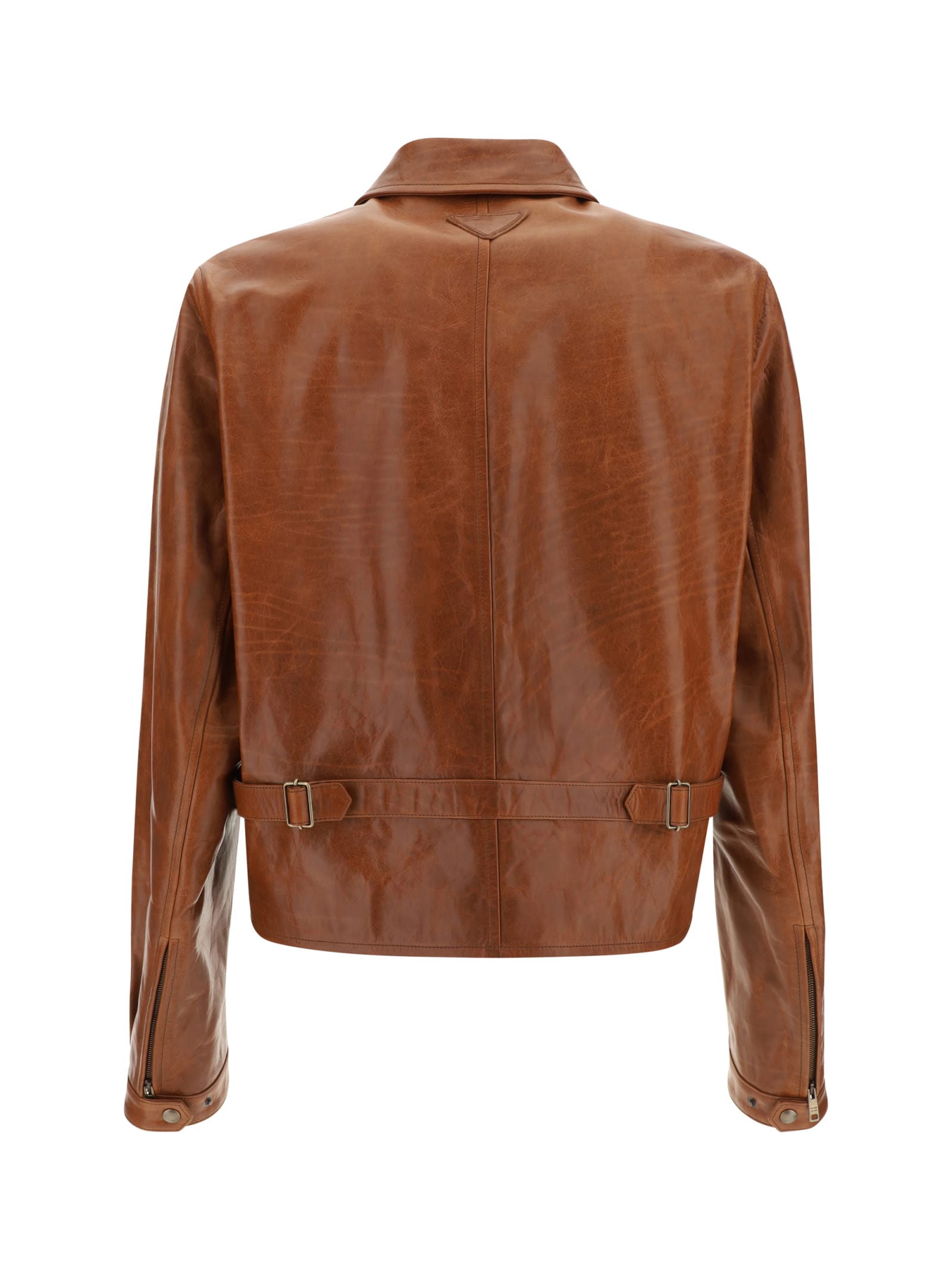 Shop Prada Leather Jacket In Palissandro