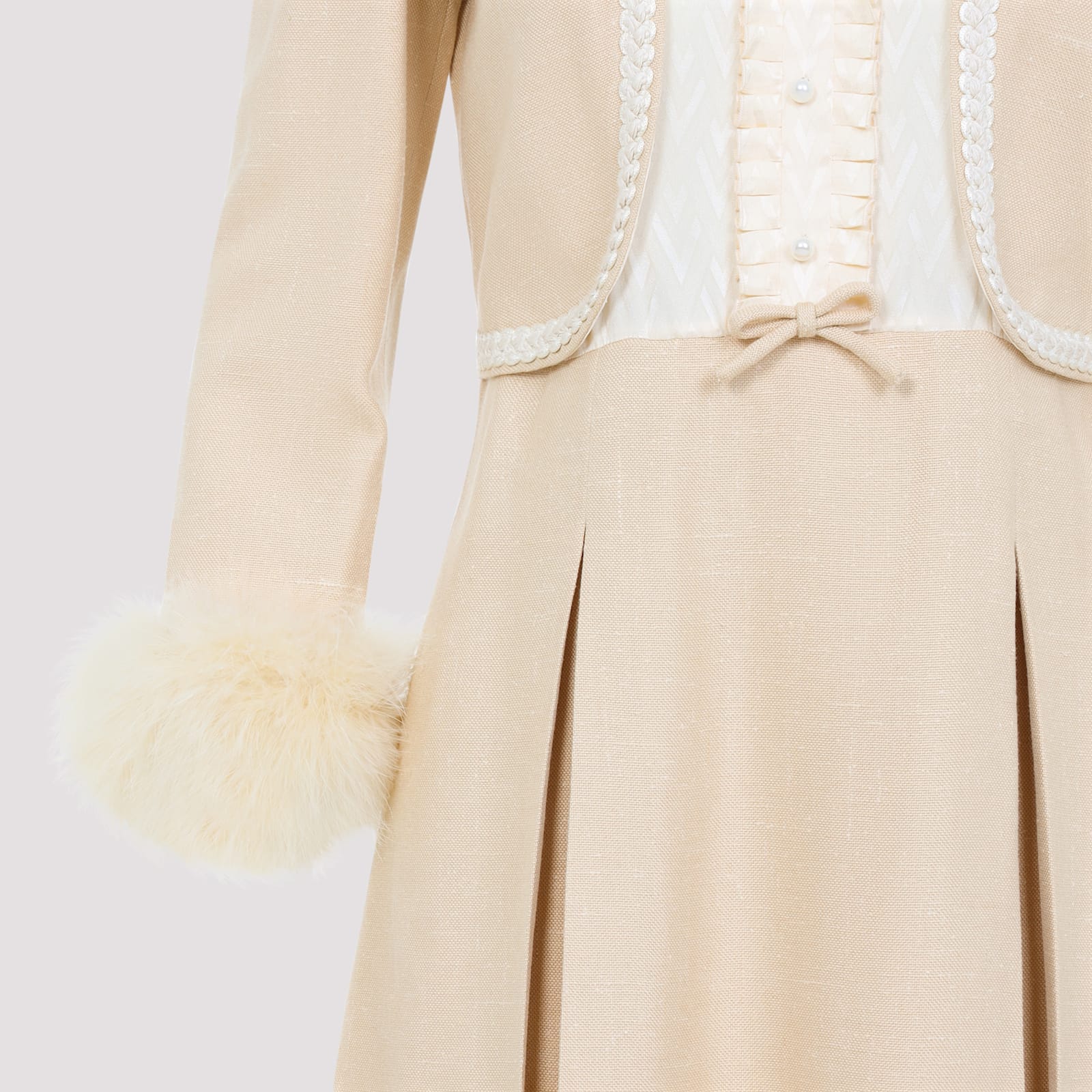 Valentino Nude Viscose-silk Blend Dress With Feather-accented Cuffs In Etf Betulla