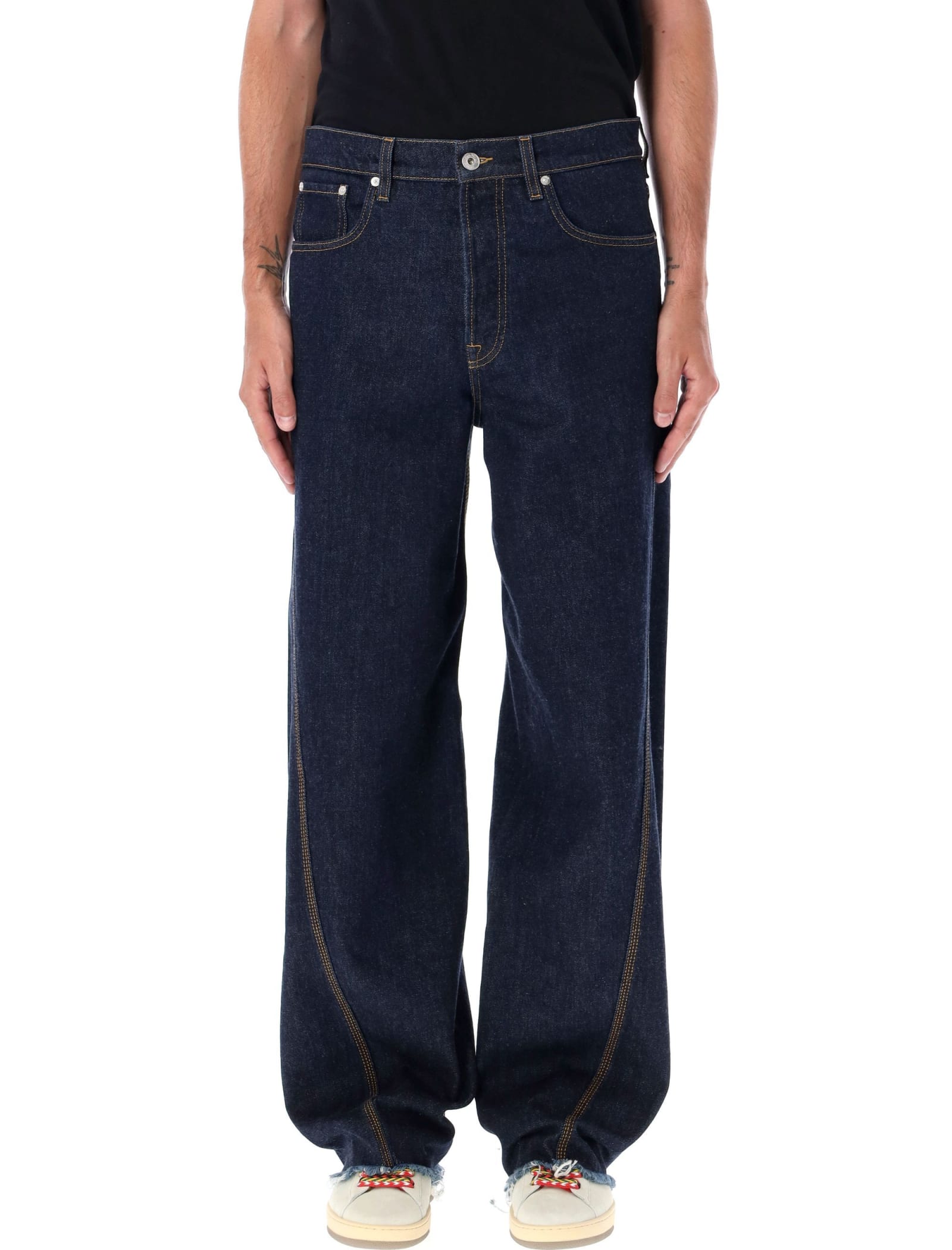 Shop Lanvin Twisted Denim Jeans In Blue