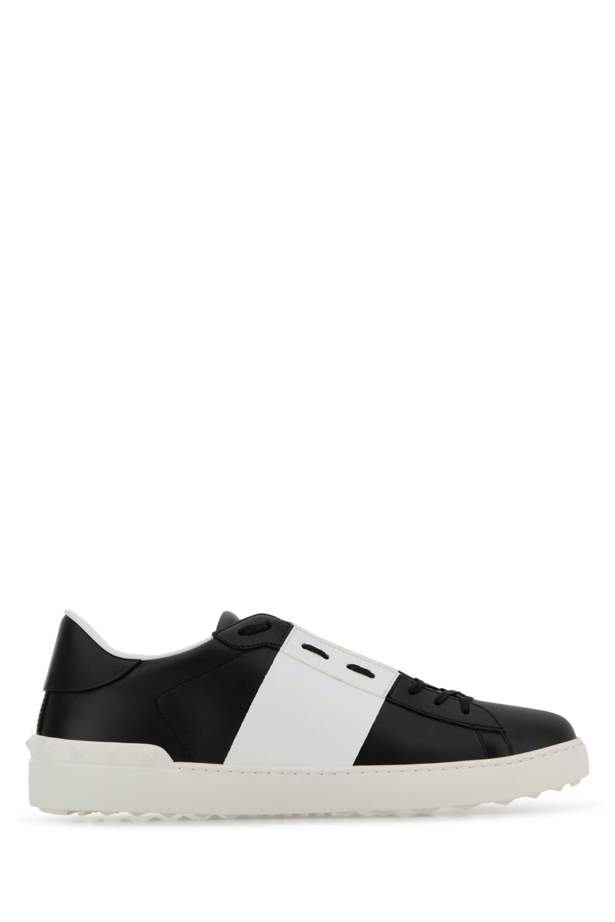Valentino Garavani Open Sneakers In Leather With Contrast Colored Stripe And Stud Detail In White