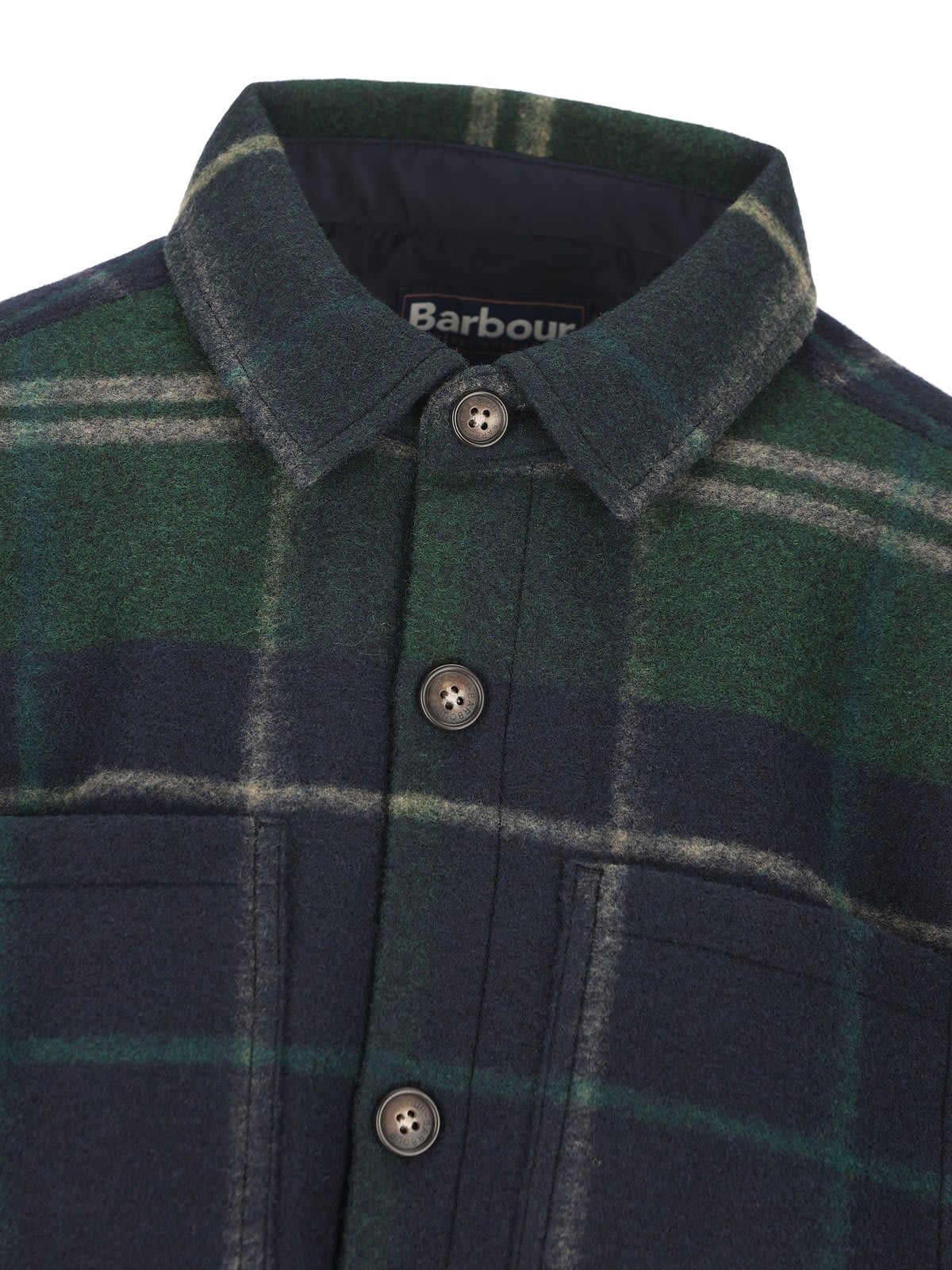 Shop Barbour Checked Long-sleeved Overshirt In Verde