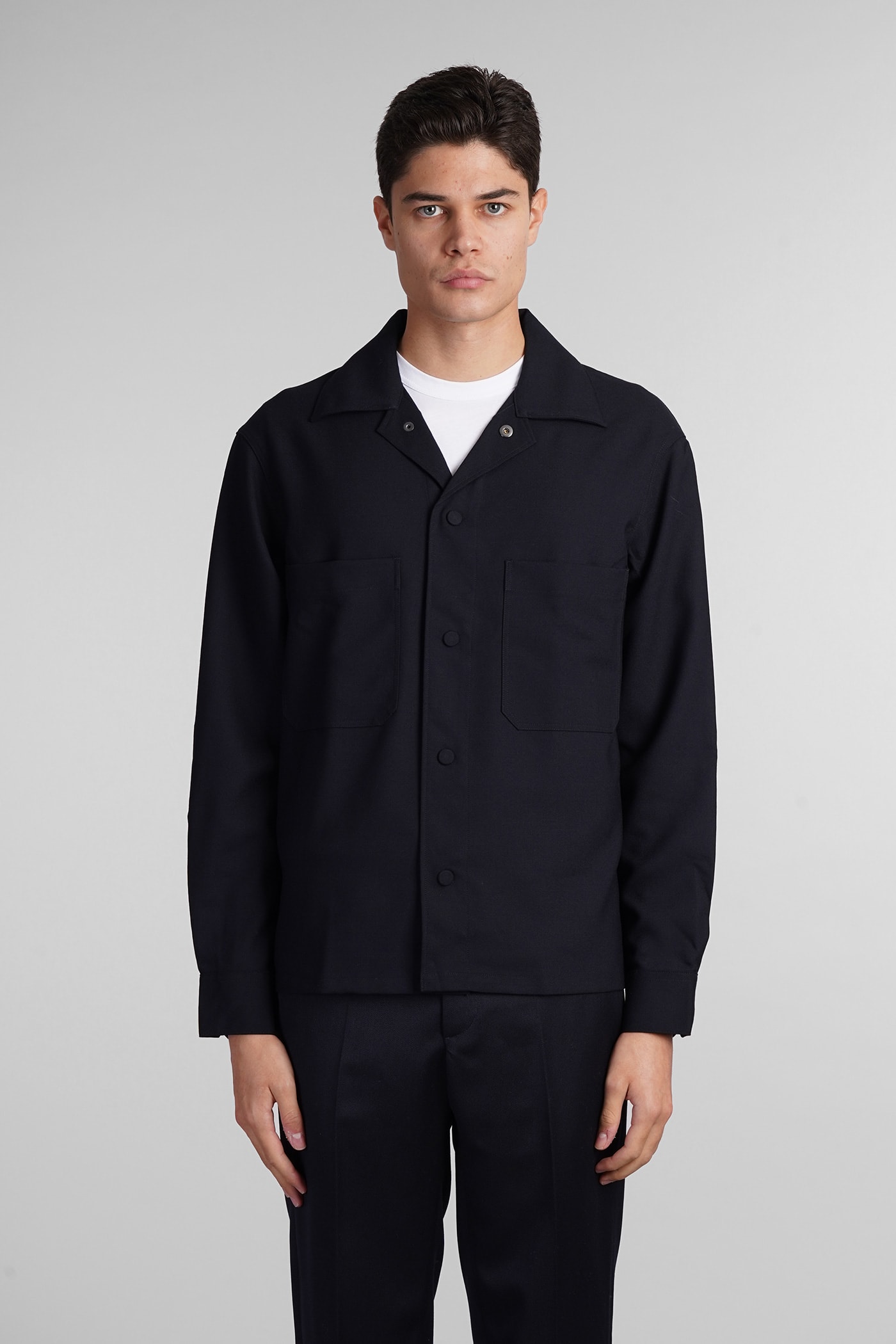 EMPORIO ARMANI SHIRT IN BLUE WOOL 