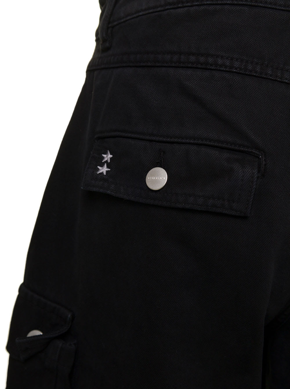 Shop Icon Denim Rosalia Black Low Waisted Cargo Jeans With Patch Pockets In Cotton Denim Woman