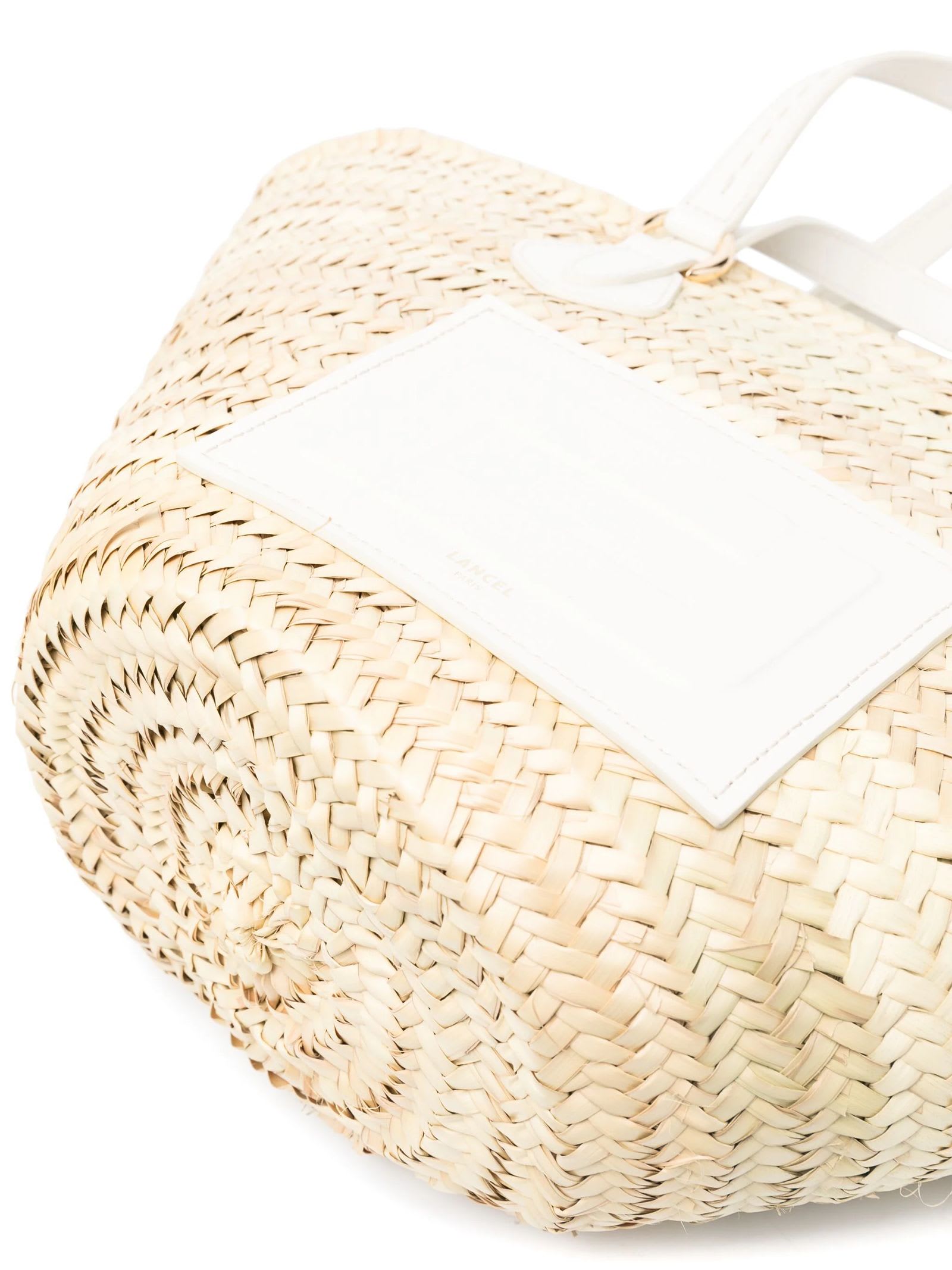 Shop Lancel Light Beige And White Straw Beach Bag In Natural