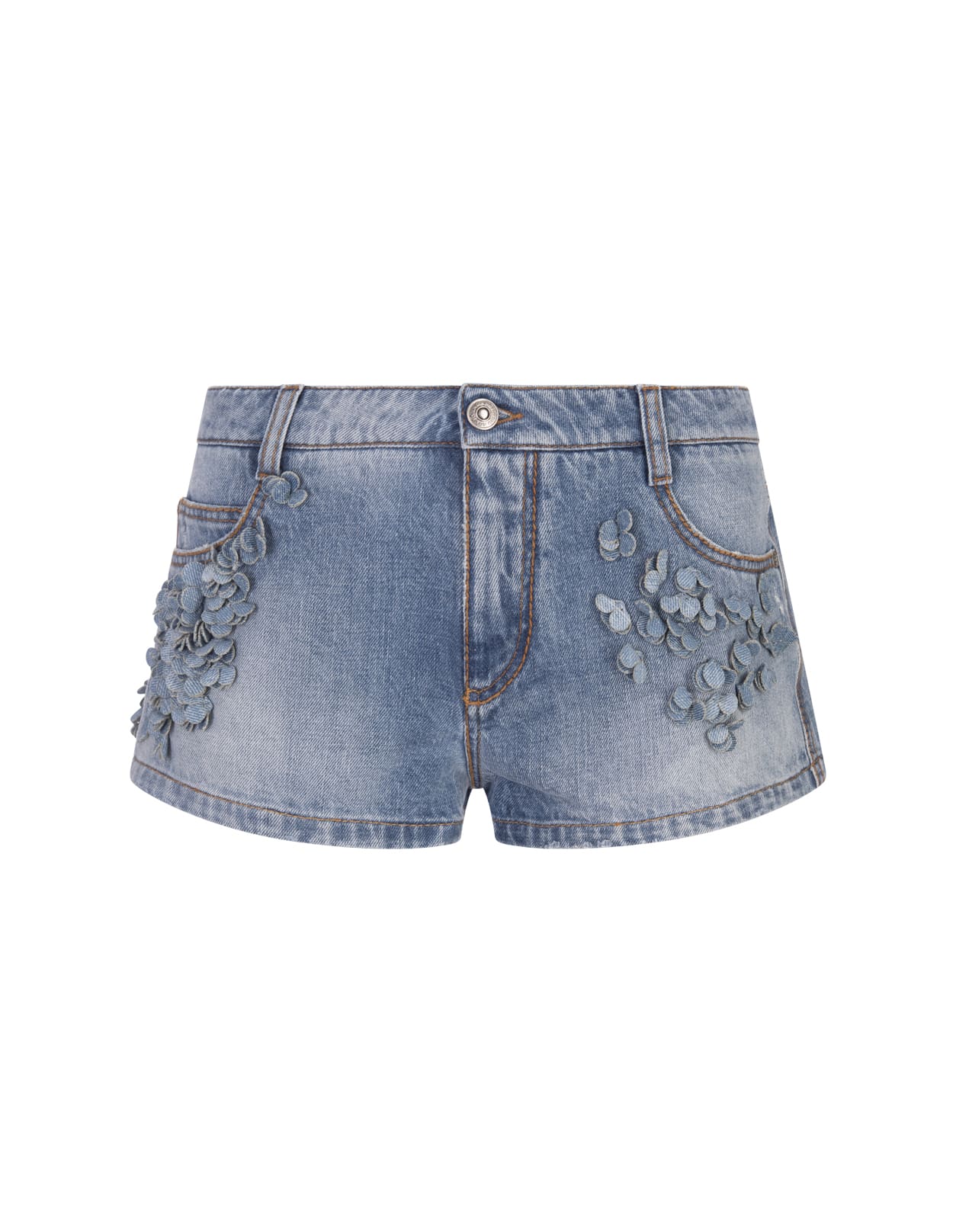 Blue Denim Shorts With Hand Embroidery