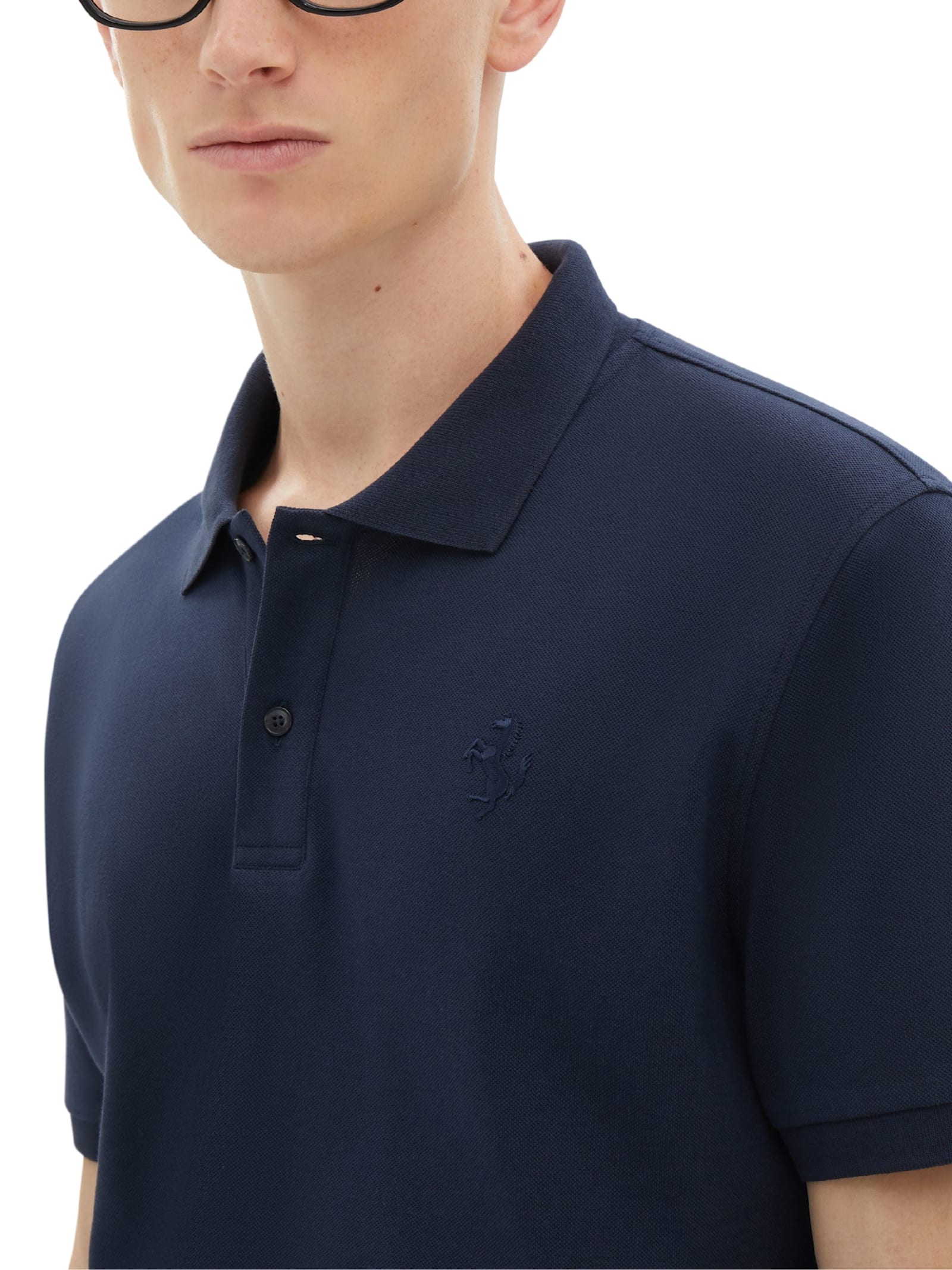 Ferrari Piquet Texture Short Sleeve Polo Shirt In Blue