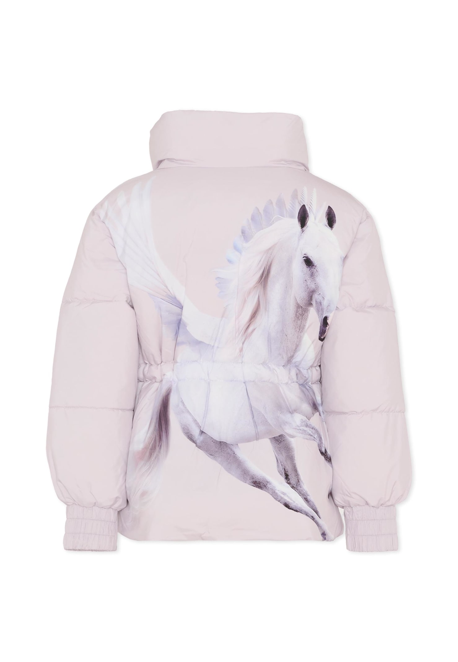 Molo Lilac Down Jacket For Girl With Unicorn Print In Burgundy