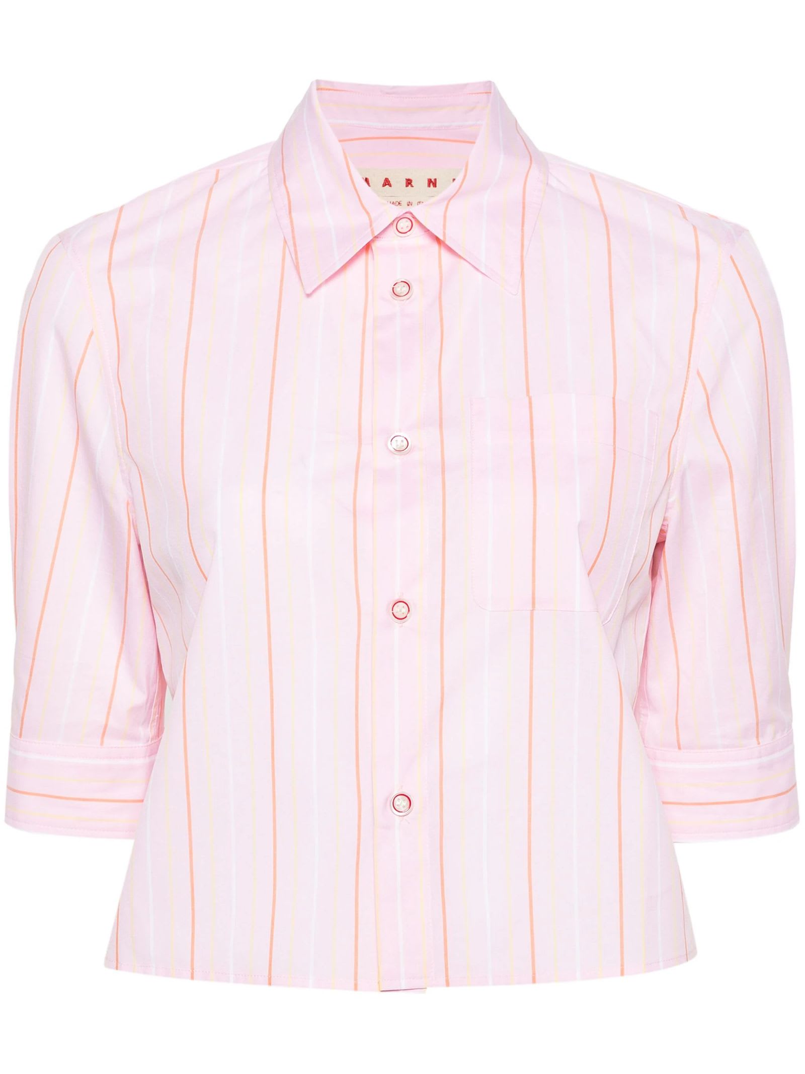 Shop Marni Vertical Stripe-print Cotton Shirt In Pink