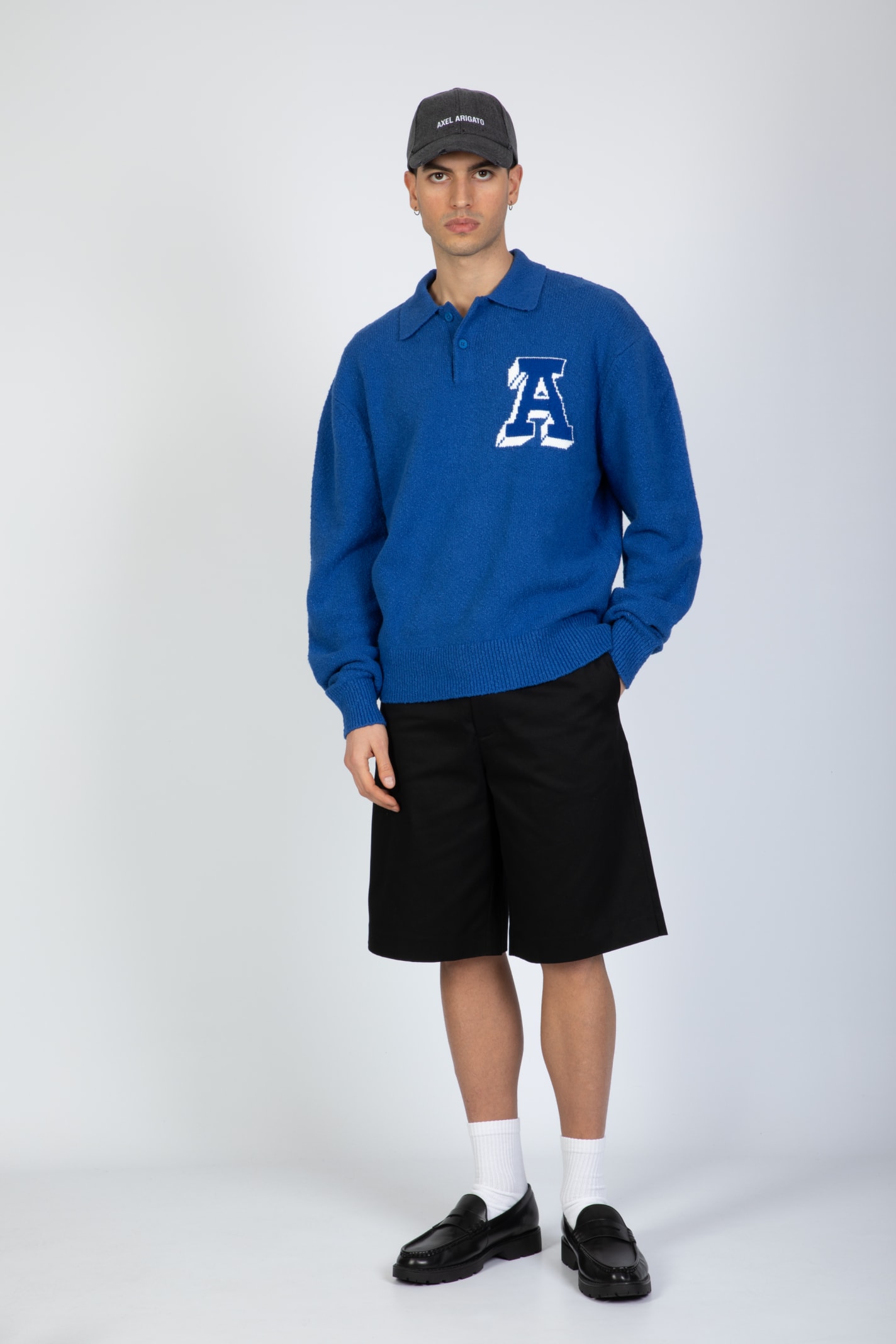 Shop Axel Arigato Team Polo Sweater Royal Blue Cotton Blend Polo Sweater - Team Polo Sweater
