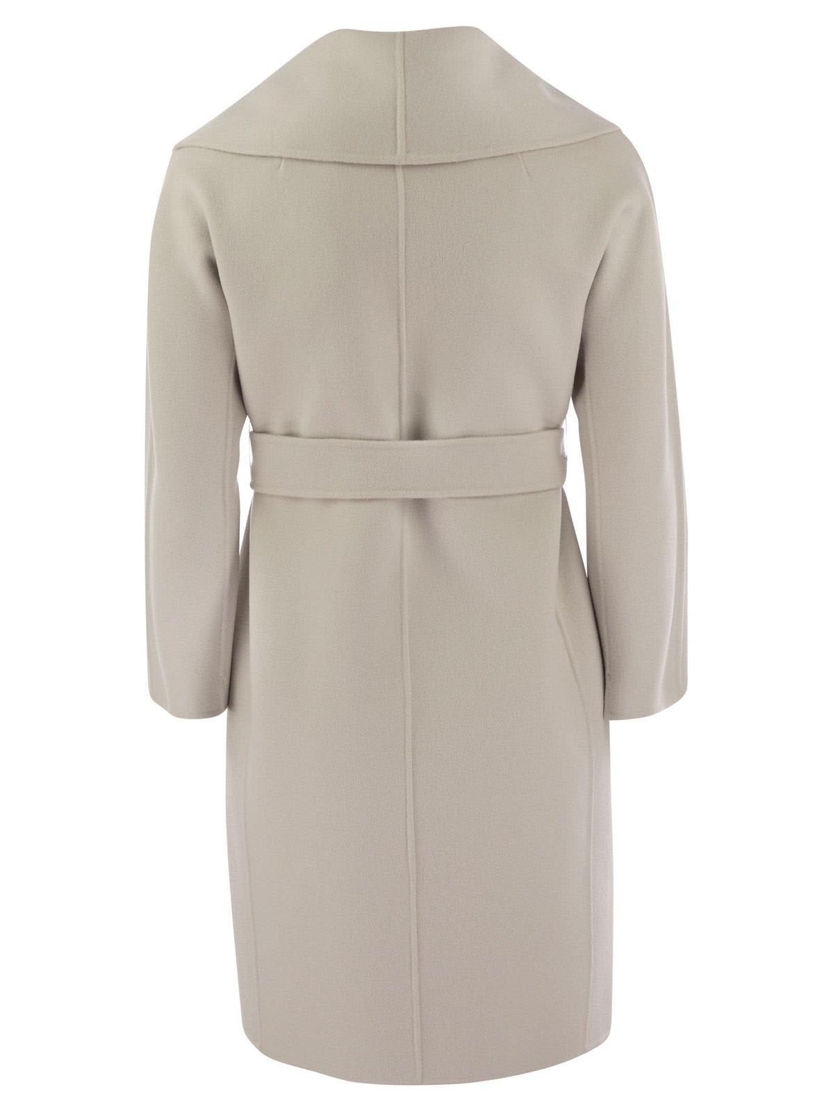 Shop 's Max Mara Belted Long-sleeved Coat In Perla