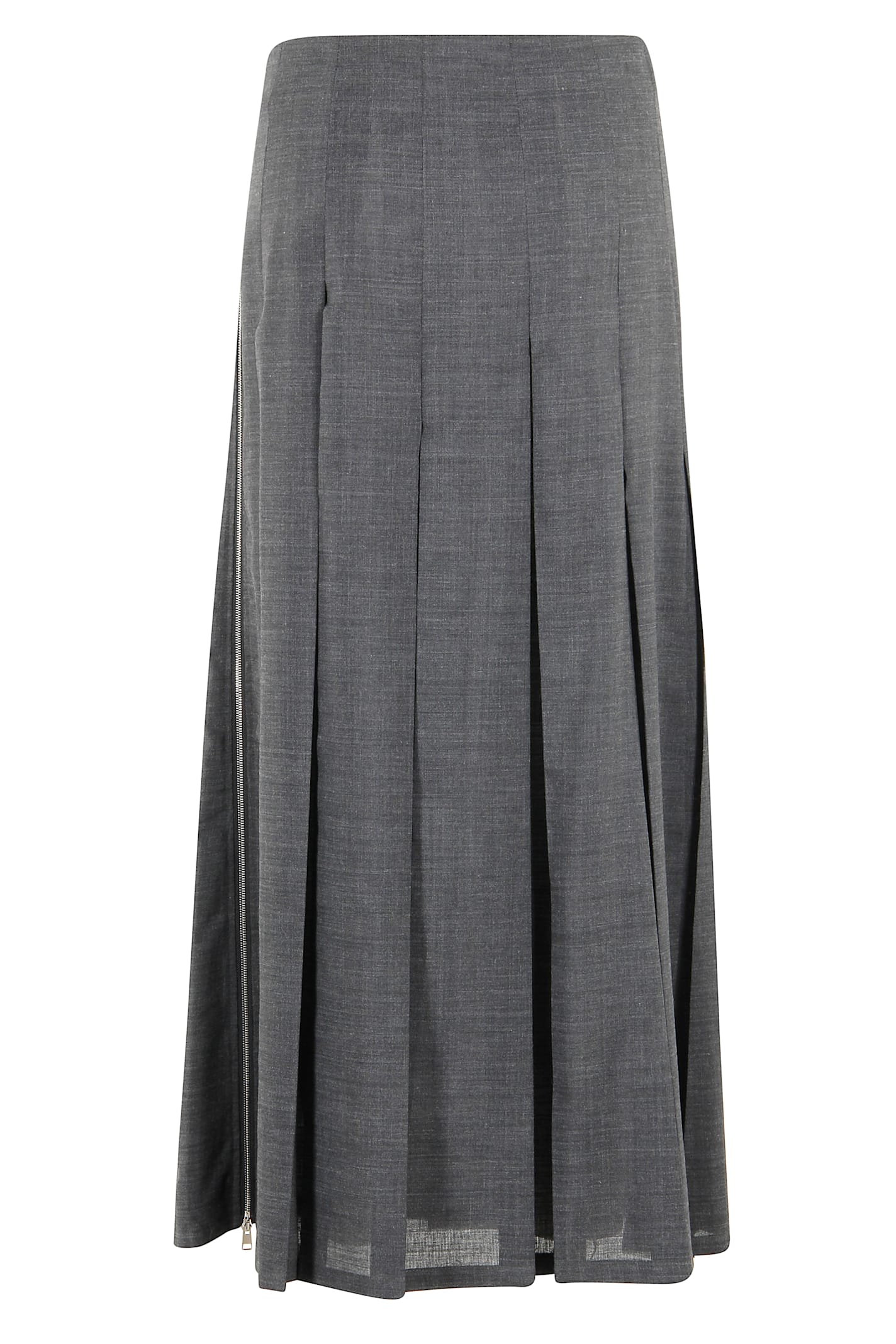 Alysi Mid-length Pleated Skirt With Raw Cut Hem In Gray