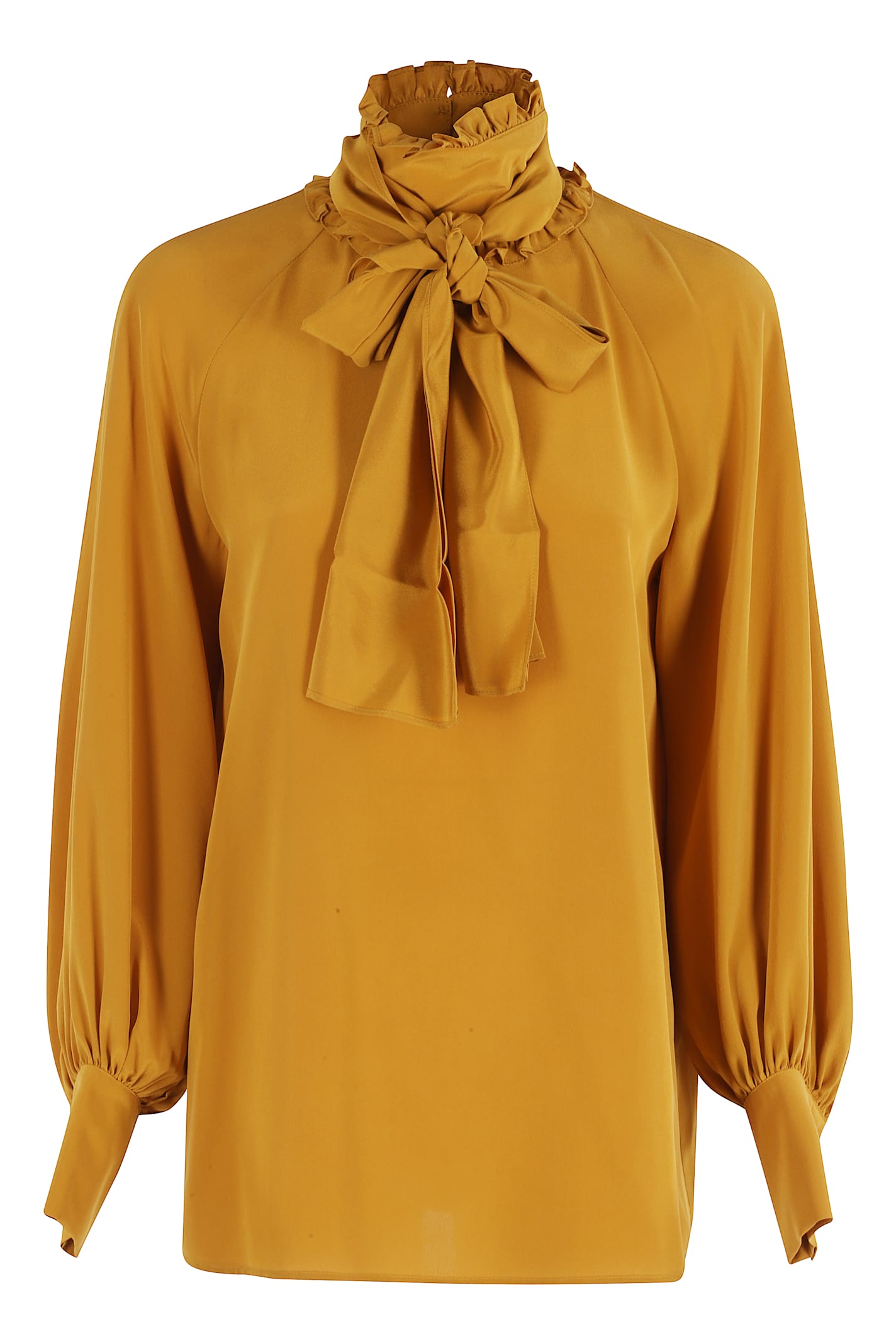 Weekend Max Mara Omens Ochre Guido High-neck Silk Blouse In Gold
