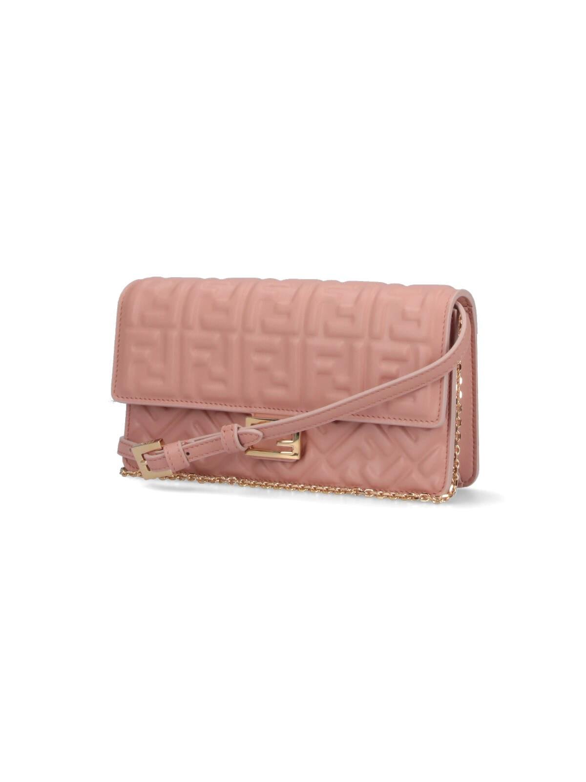 Fendi Baguette Wallet With Shoulder Strap In Ballet Rose+os