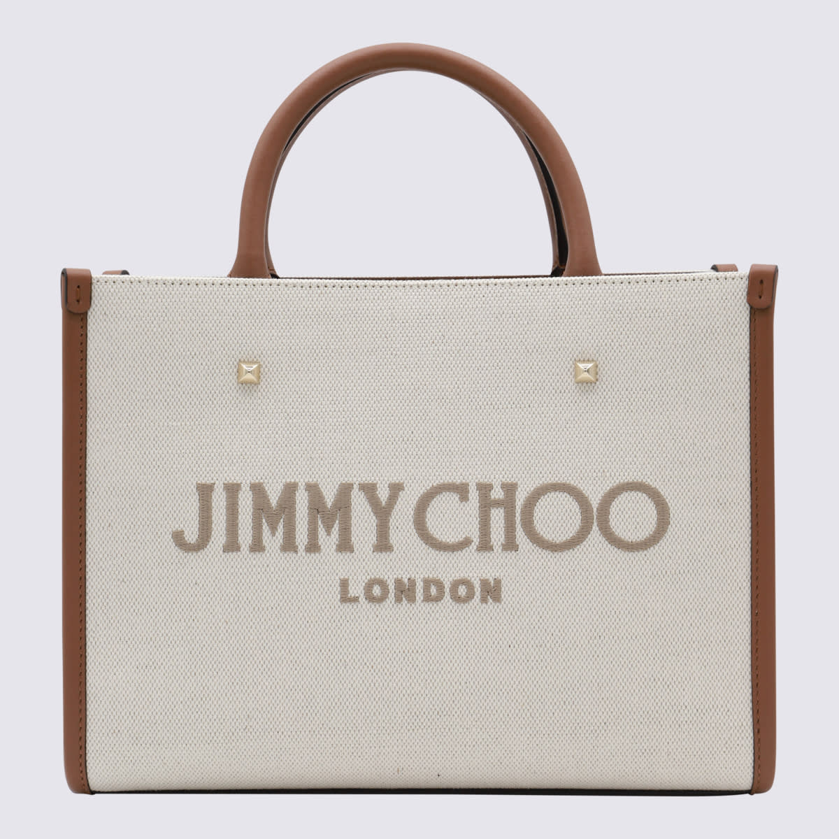 Shop Jimmy Choo Natural Canvas And Leather Avenue Small Tote Bag In Natural/taupe/d. Tan/l. Gold