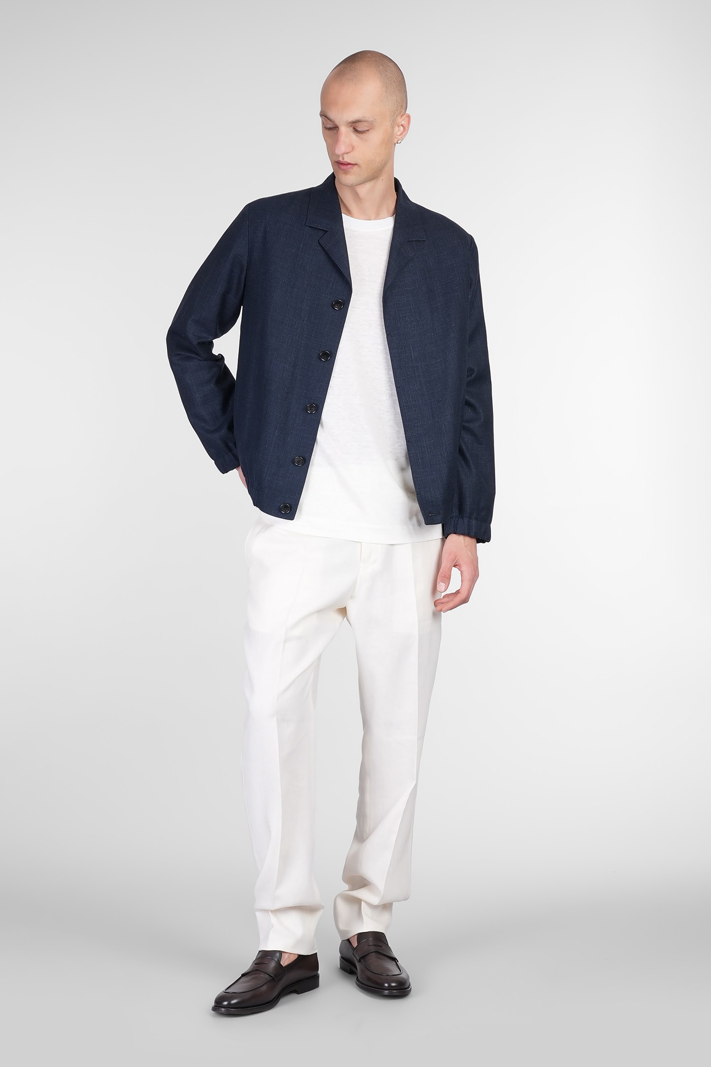 Zegna Casual Jacket In Blue Linen