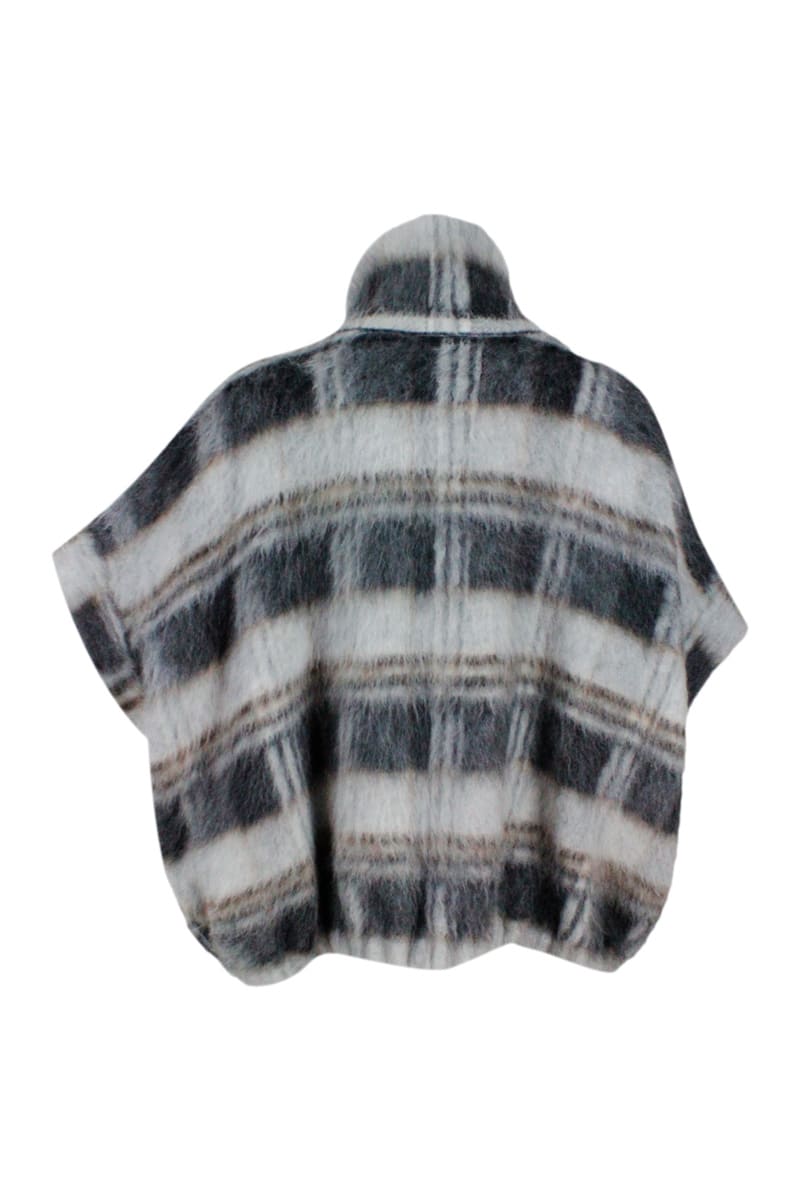 Shop Brunello Cucinelli Virgin Wool And Mohair Double Check Jacquard Knit Outerware Jacket With Precious Monili Details