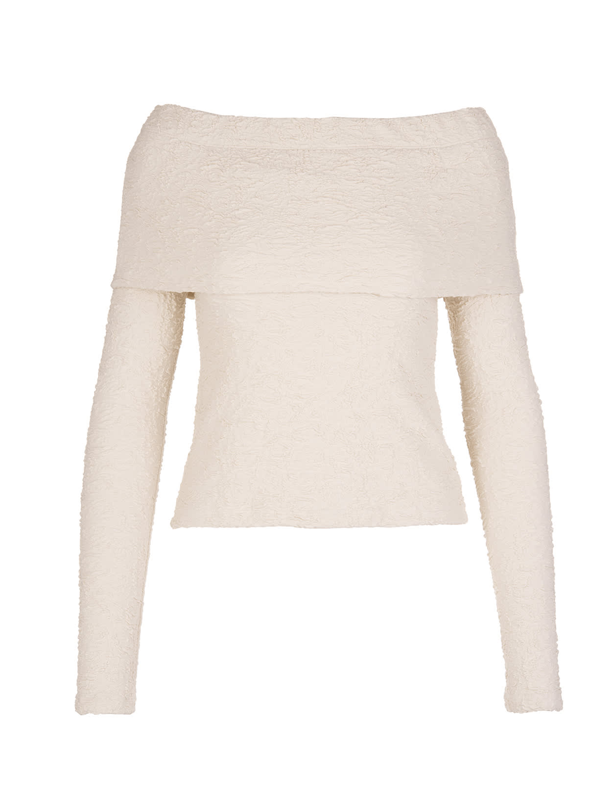 MSGM Off-shoulder Long Sleeve Top In Off-white Embossed Jersey