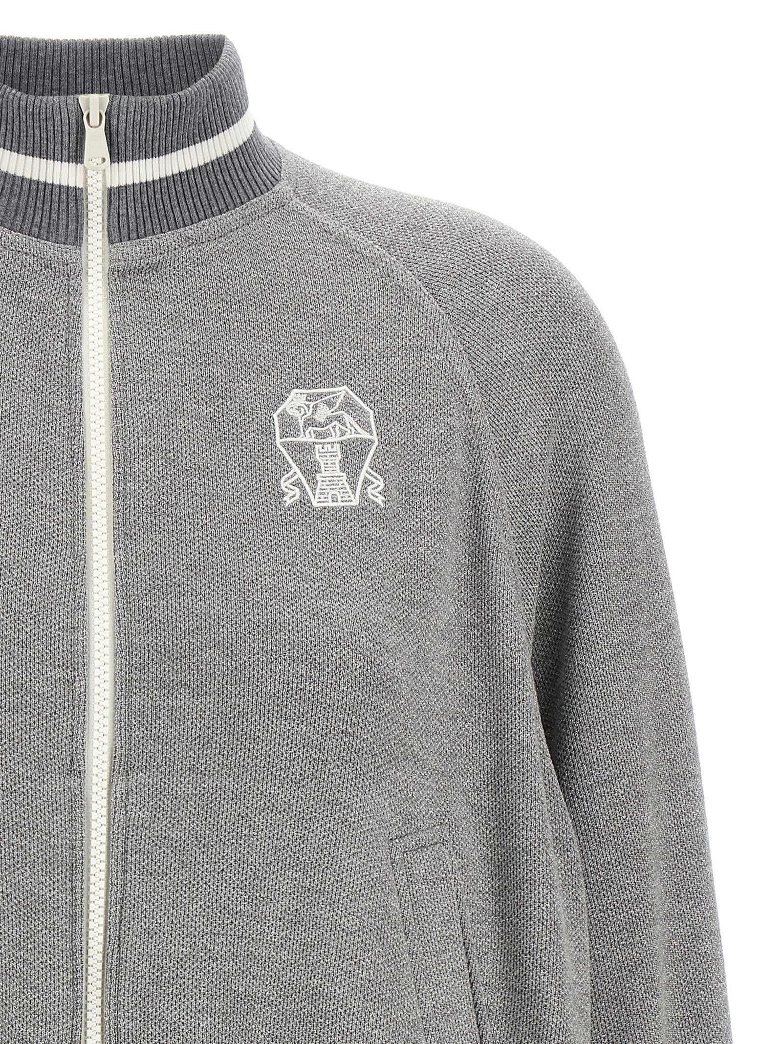 Brunello Cucinelli Logo Zipped Sweatshirt In Gray