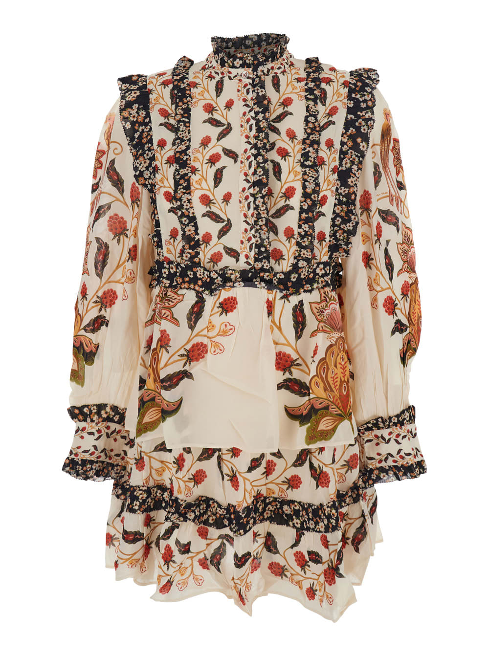 Farm Rio Berry Garden Cream Mini Dress In Multi