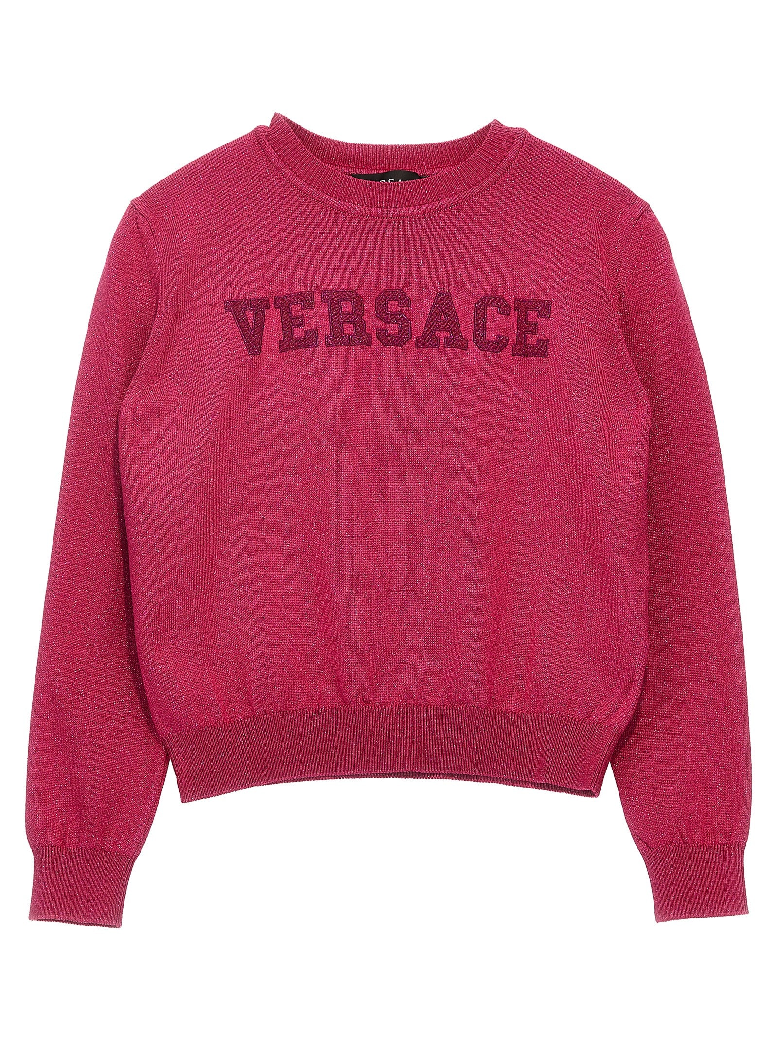 Young Versace Kids' Logo Embroidery Sweater In Fuxia Lurex