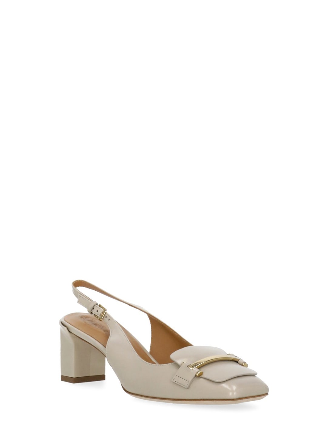 Tod's 60mm Squared-toe Metallic-logo Pumps In Neutral