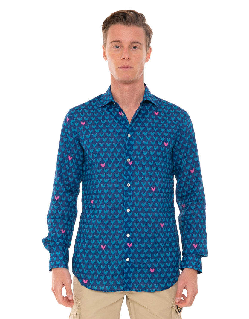 Mc2 Saint Barth Man Shirt With Rooster Print In Blue