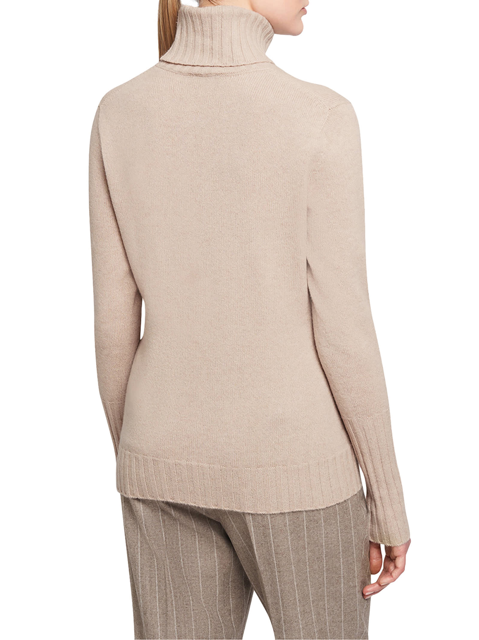 Shop Kiton Sweater High Neck Cashmere In Light Beige