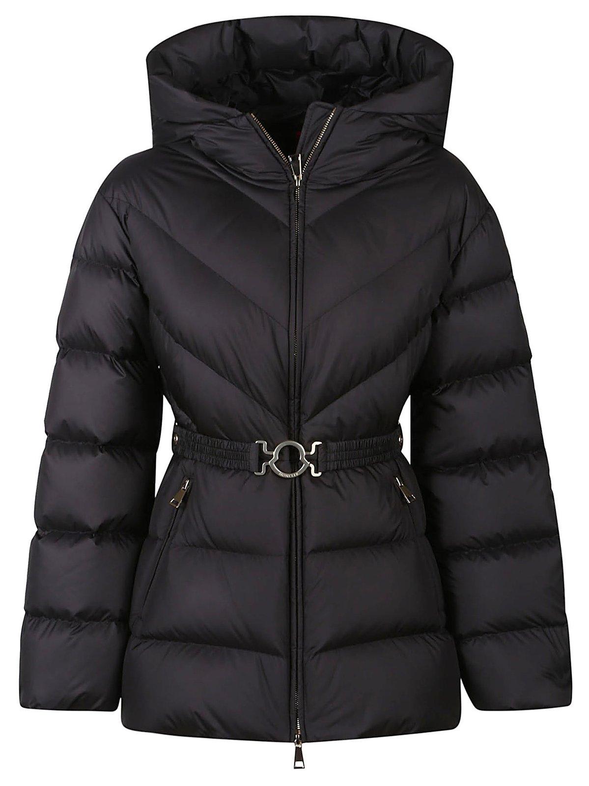 Shop Moncler Brosse Belted Padded Jacket In Black