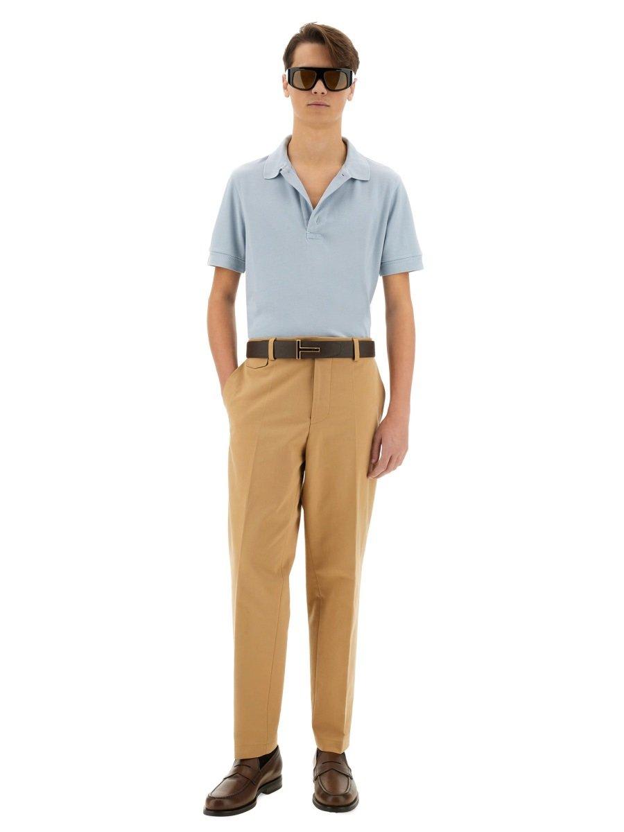 Tom Ford Light-blue Short-sleeves Polo In Cotton Piquet Jersey Man In Baby Blue