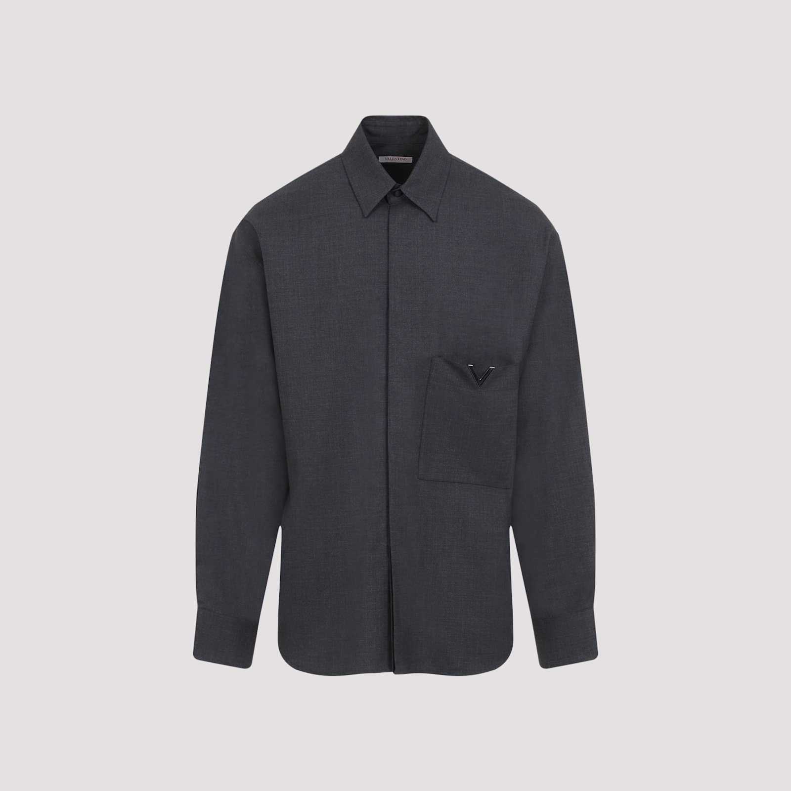 Shop Valentino V Detail Wool Shirt In Grigio Melange