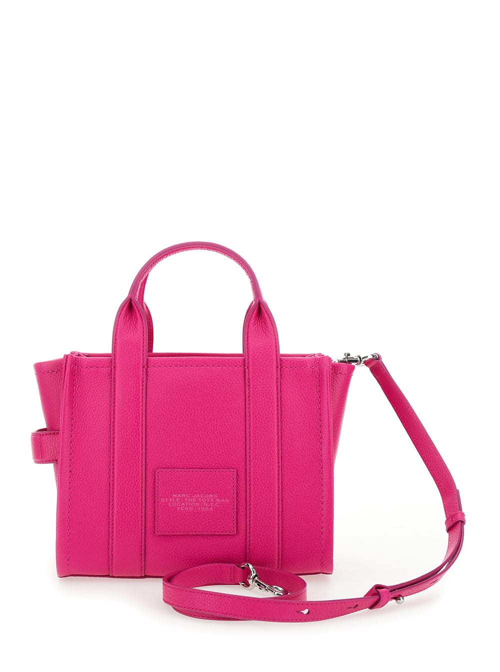 Shop Marc Jacobs The Mini Tote Bag Fuchsia Shoulder Bag With Logo In Grainy Leather Woman In Fuxia