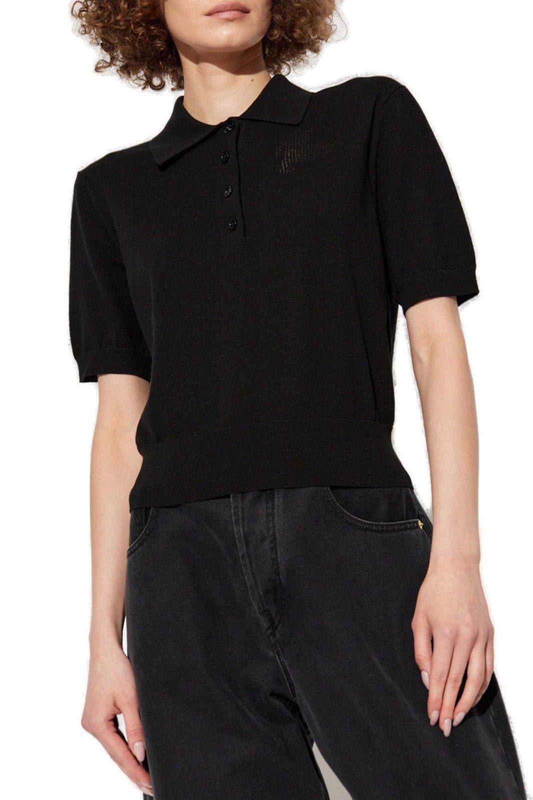 Burberry Ekd Detailed Short Sleeved Ribbed Polo Top In Black