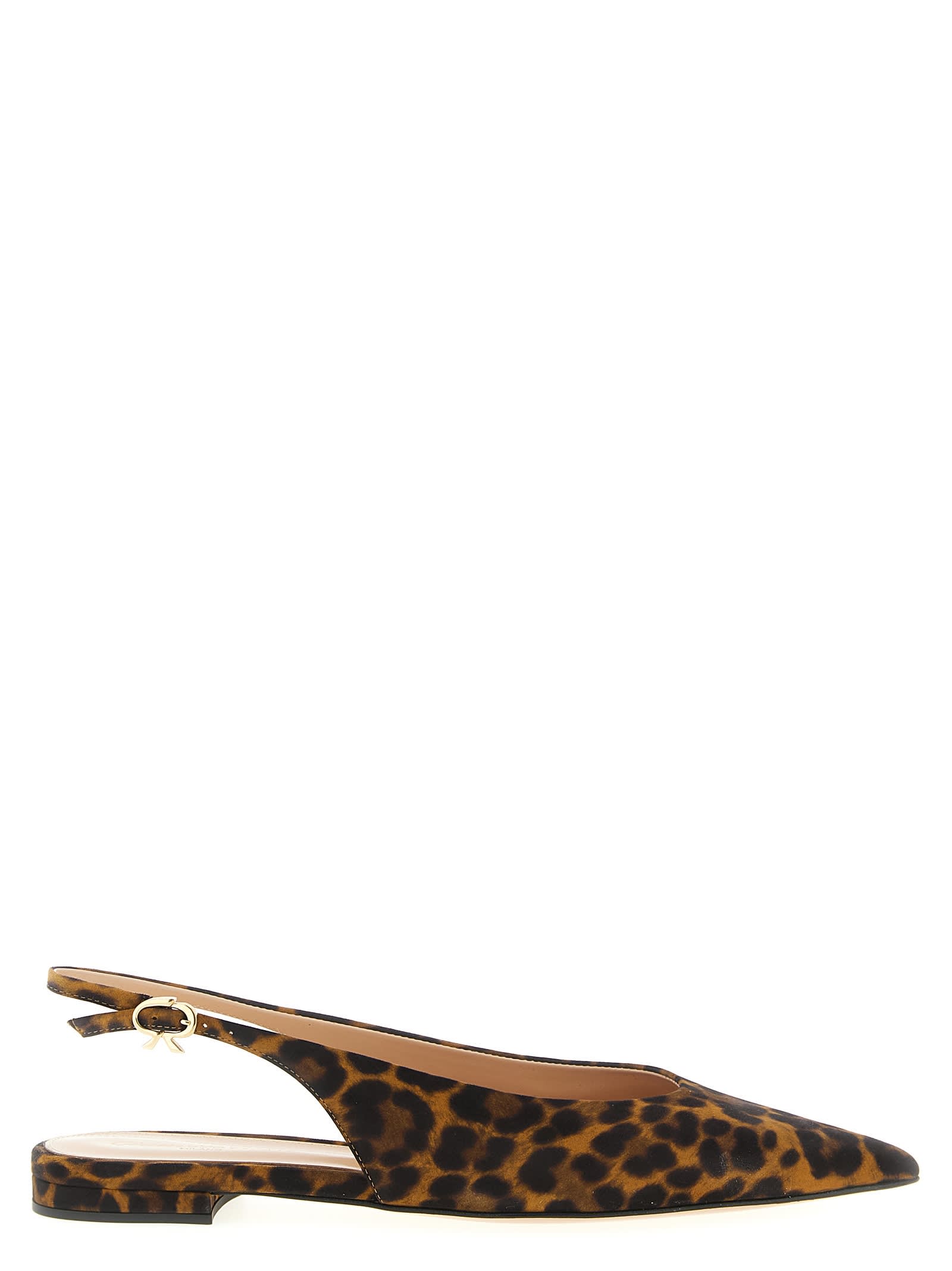 Gianvito Rossi Robbie Animal Print Flat Slingback Ballerinas In Brown