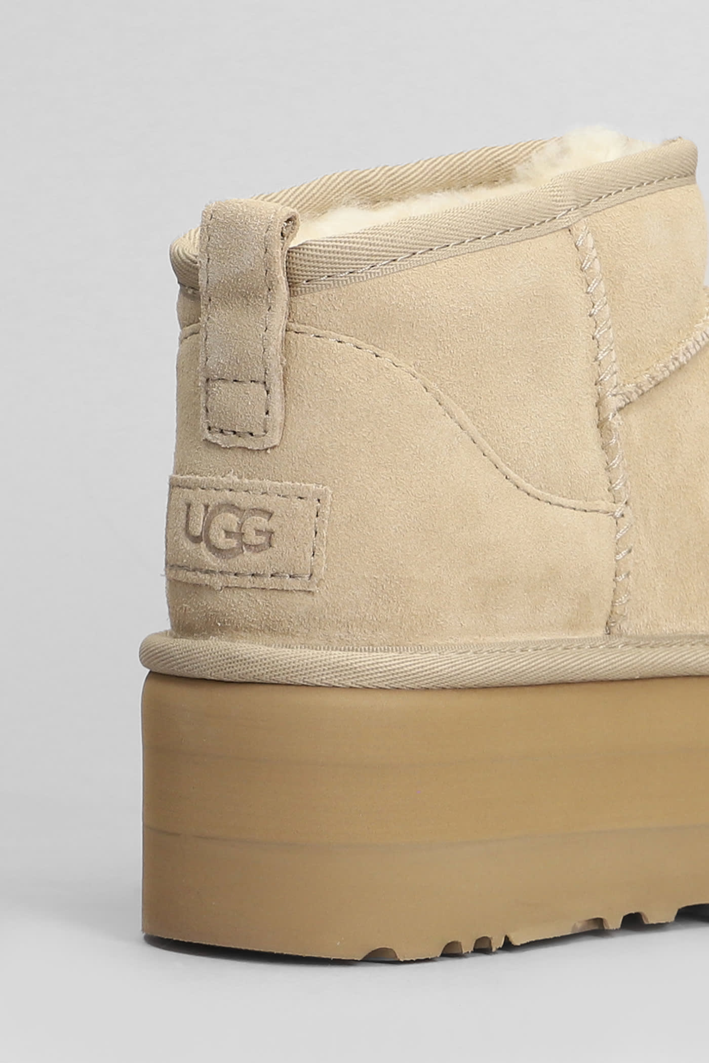 Ugg Classic Ultra Mini Low Heels Ankle Boots In Beige Suede In Neutral