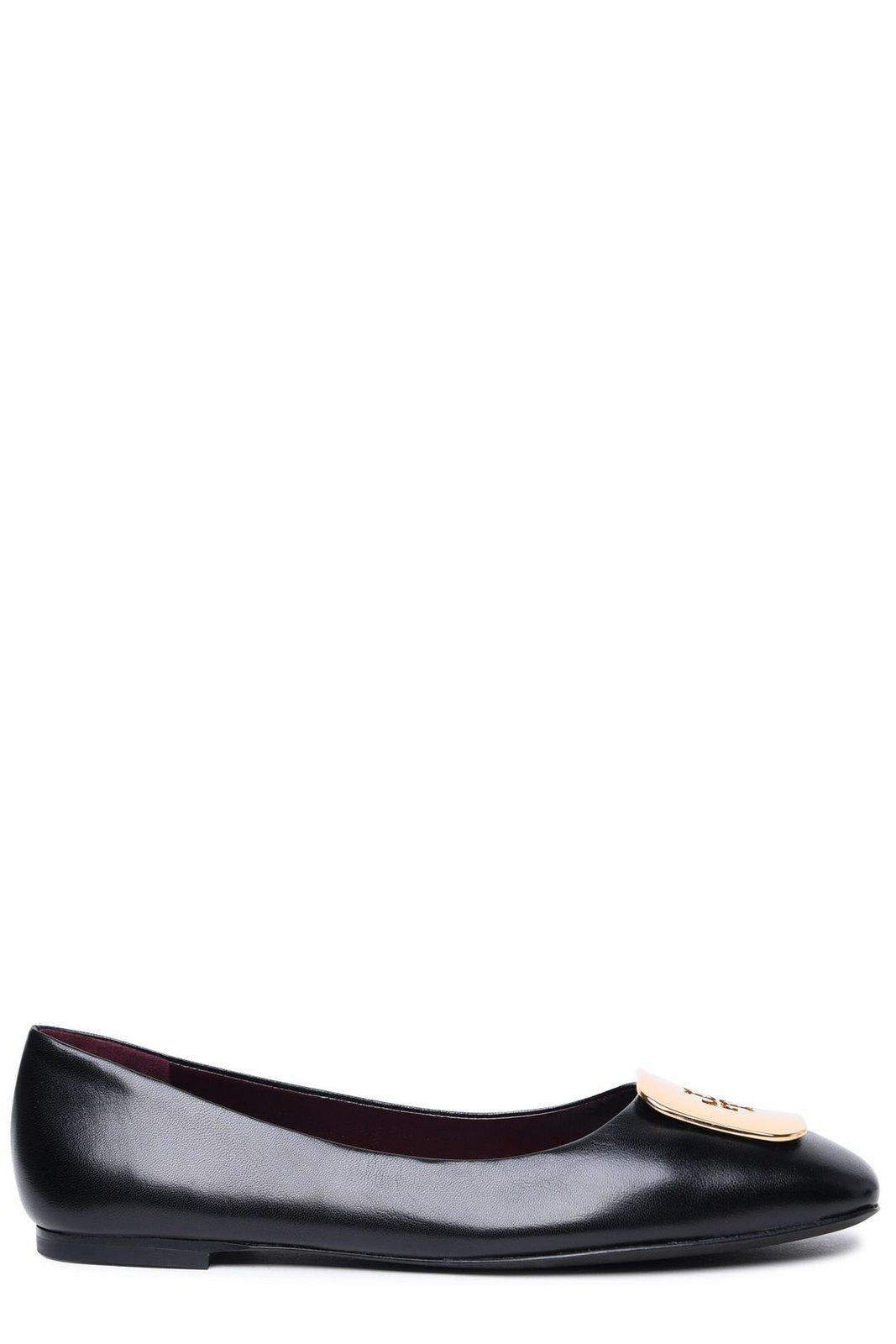 Shop Tory Burch Logo Plaque Slip-on Flat Shoes In Perfect Black