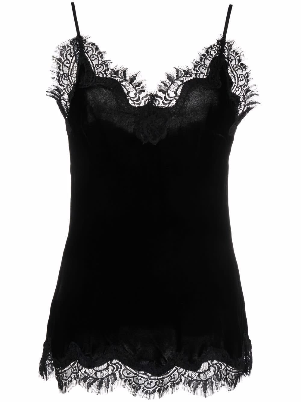 Gold Hawk Lace-trim Sleeveless Top In Black