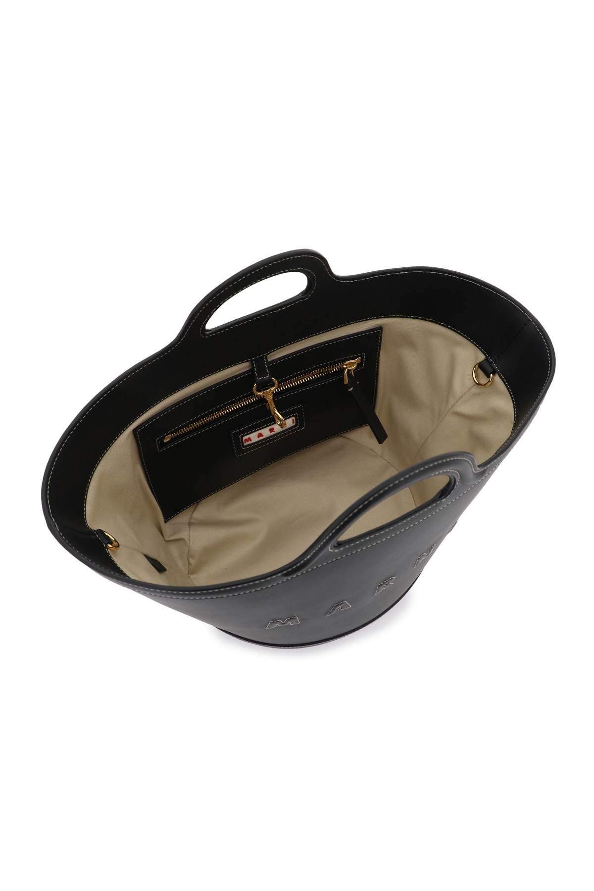 Shop Marni Leather Small Tropicalia Bucket Bag In Black (black)