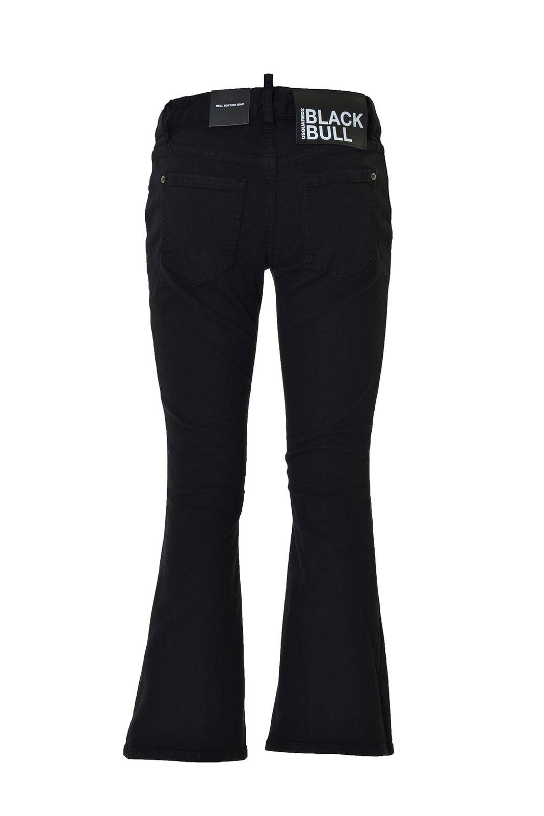 Shop Dsquared2 Logo Patch Bootcut Cropped Trousers In Nero