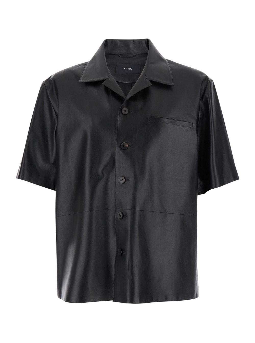 cave Black Oversize Shirt With Notched Collar In Leather Man