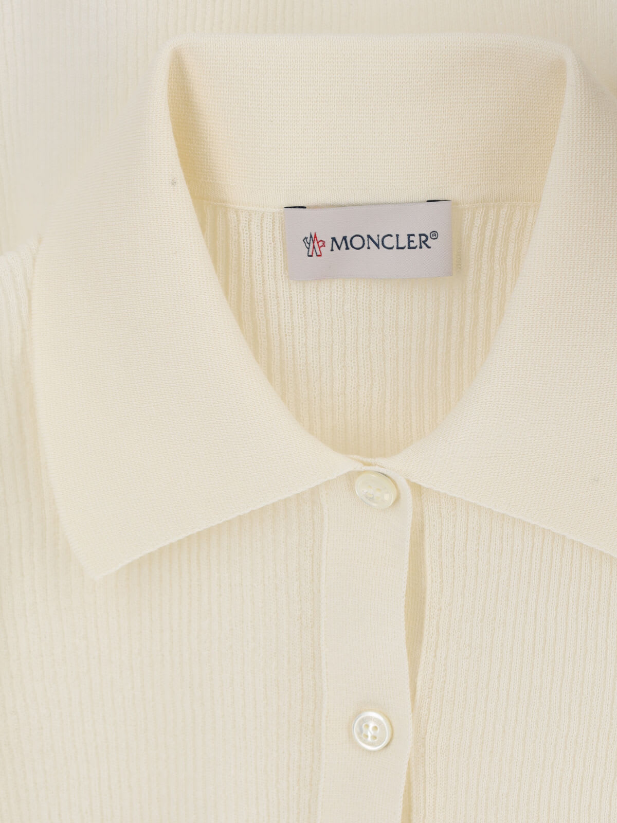Moncler Sleeved Polo Collar Ribbed Texture Top In White