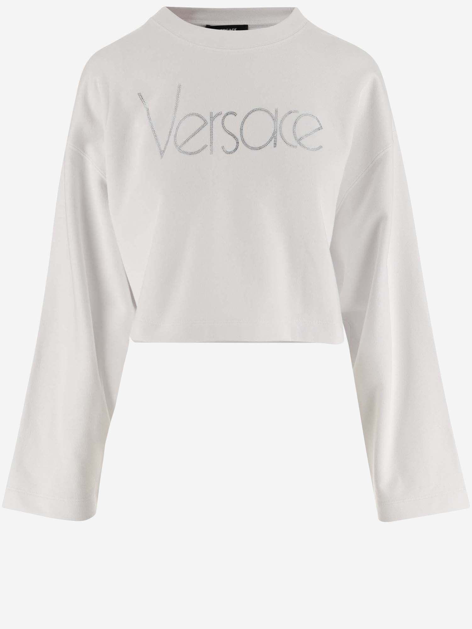 Versace 1978 Re-edition Crop Sweatshirt With Logo In White Crystal (white)