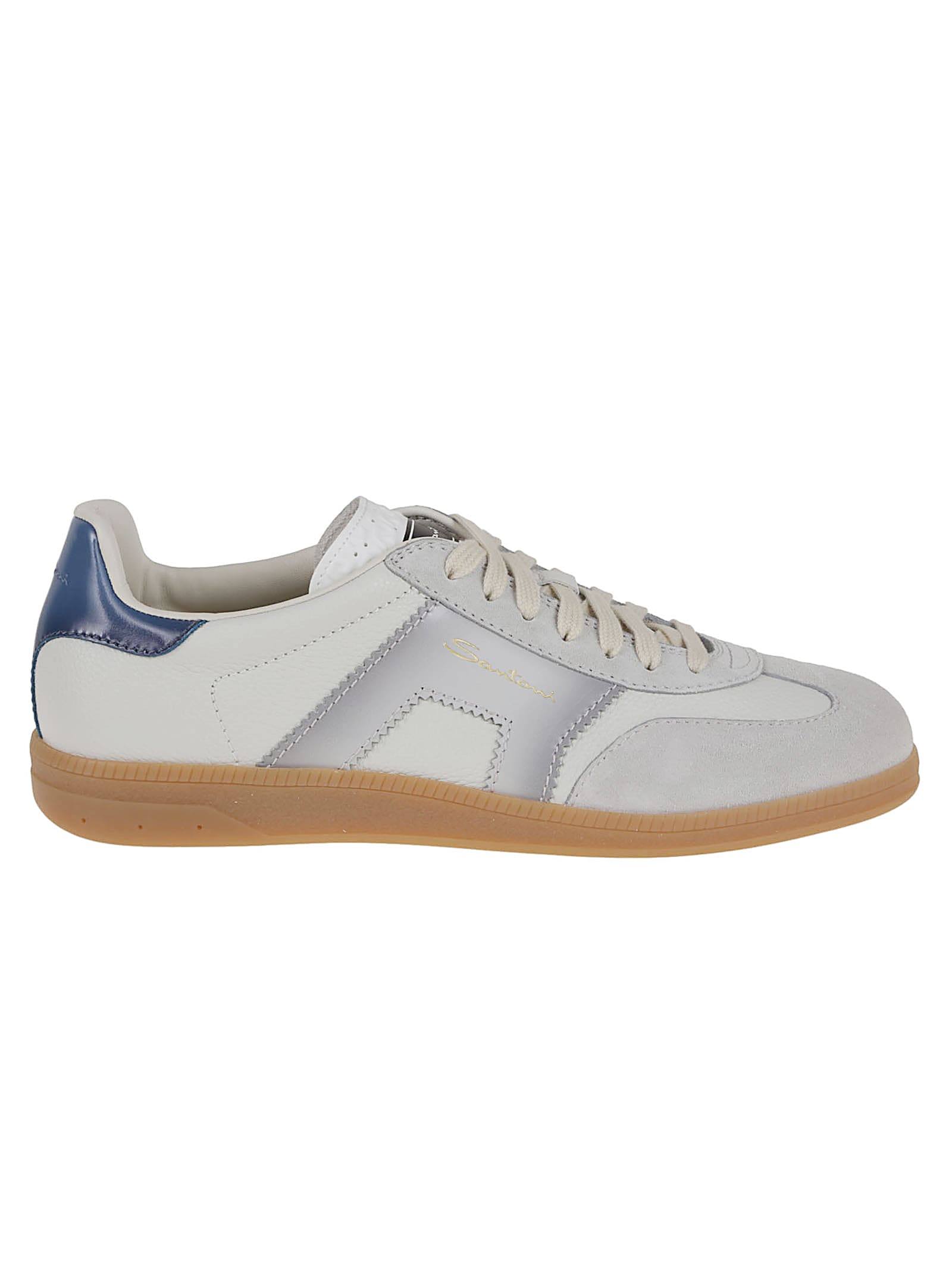 Santoni Dbs Leather And Suede Sneakers In White