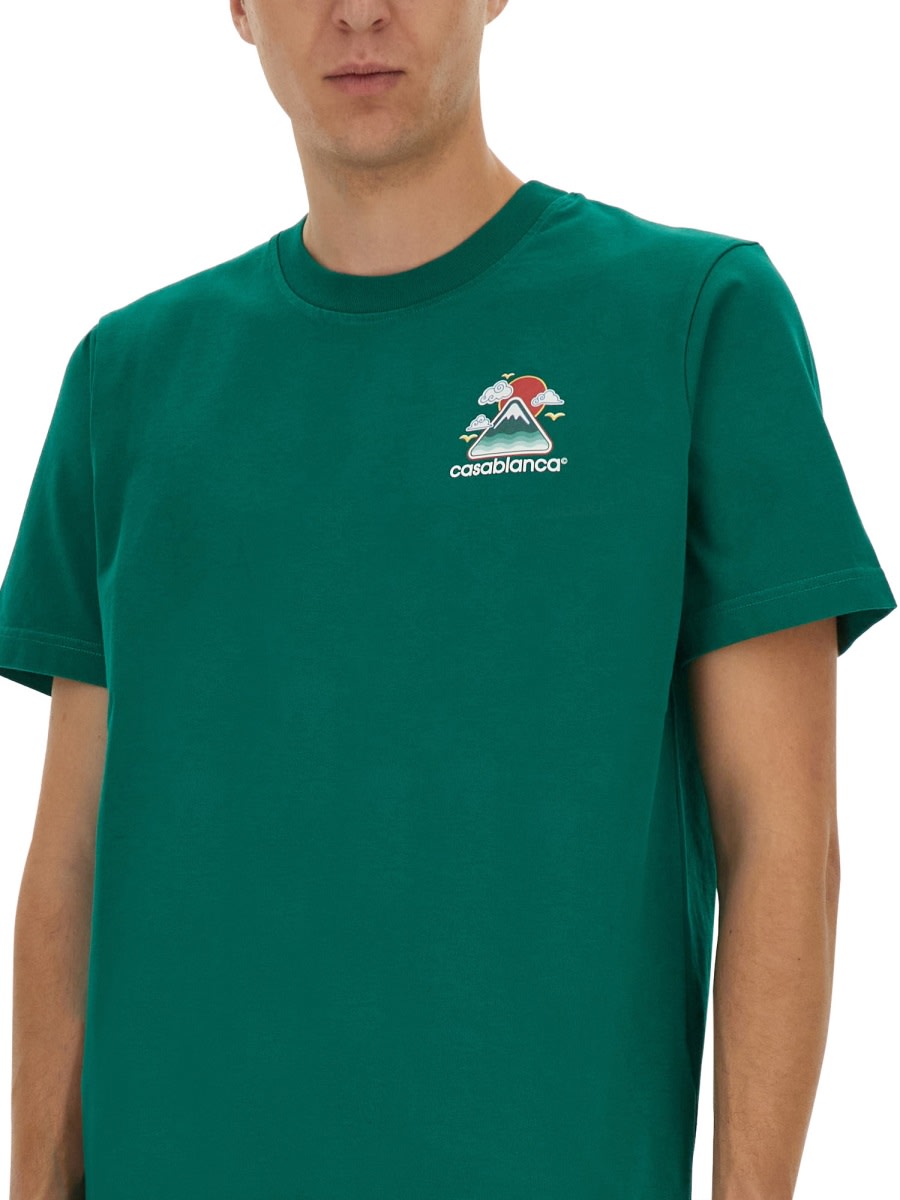 Casablanca Mens Montagne Ondulee Brand-print Cotton-jersey T-shirt In Green
