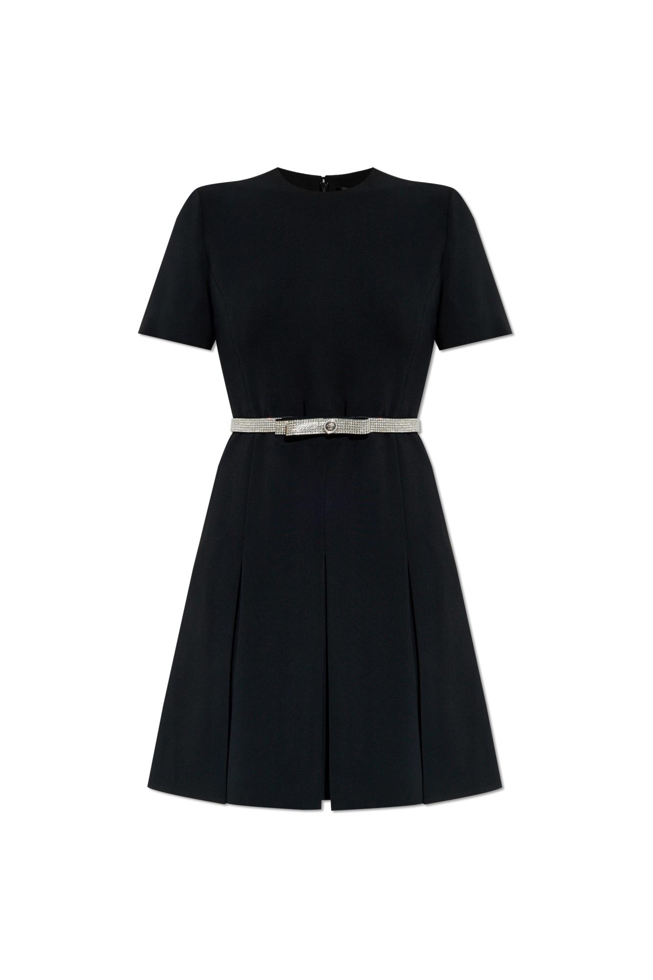Versace Crystal-embellished Belt Cocktail Dress In Black