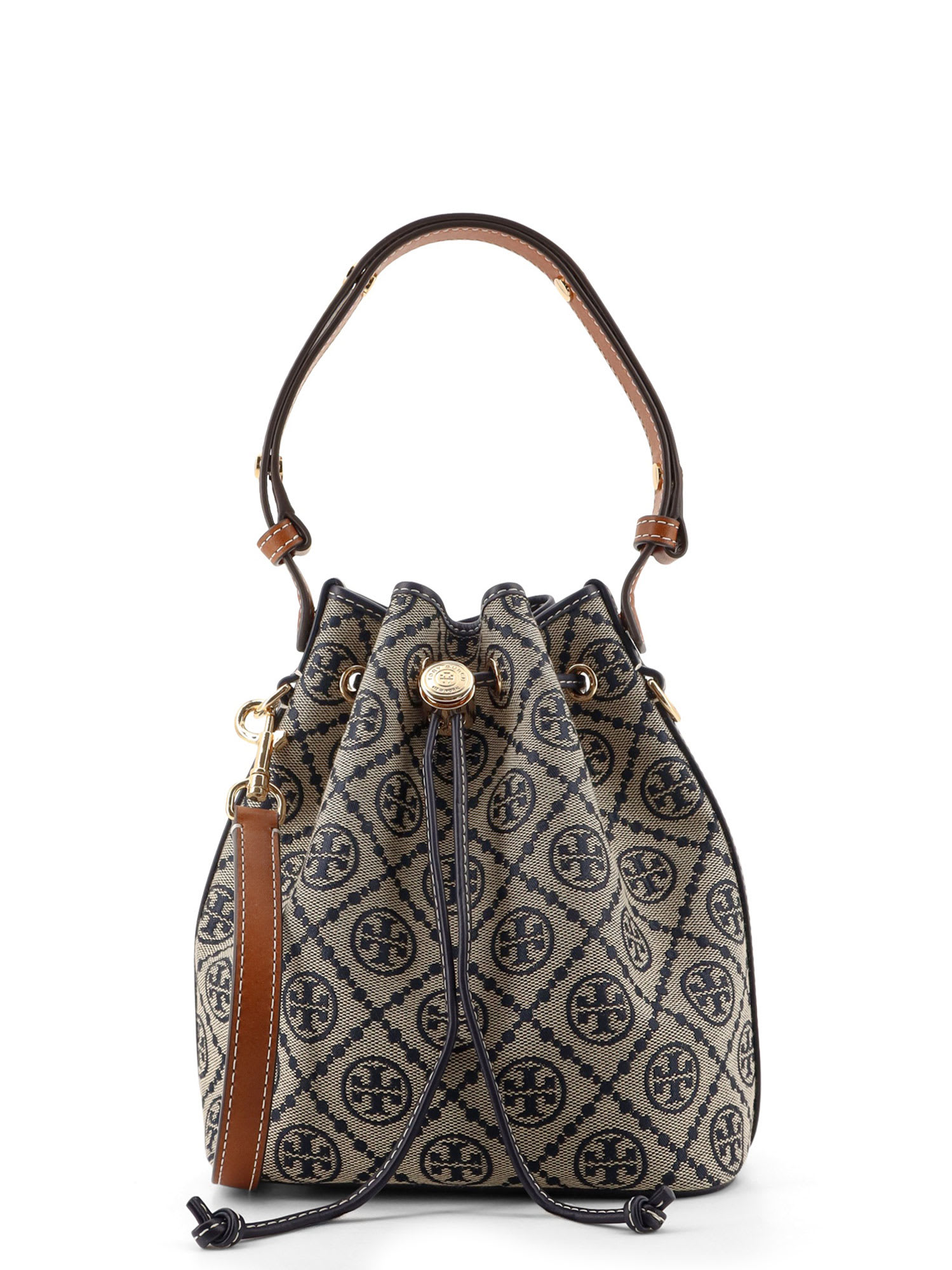 Tory Burch T Monogram Mini Jacquard Fabric Bucket Bag In Blue