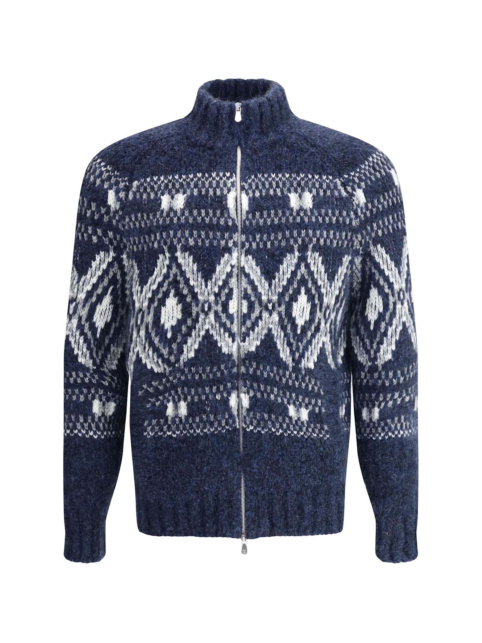 Brunello Cucinelli Geometric Jacquard Cardigan In Wool And Cashmere