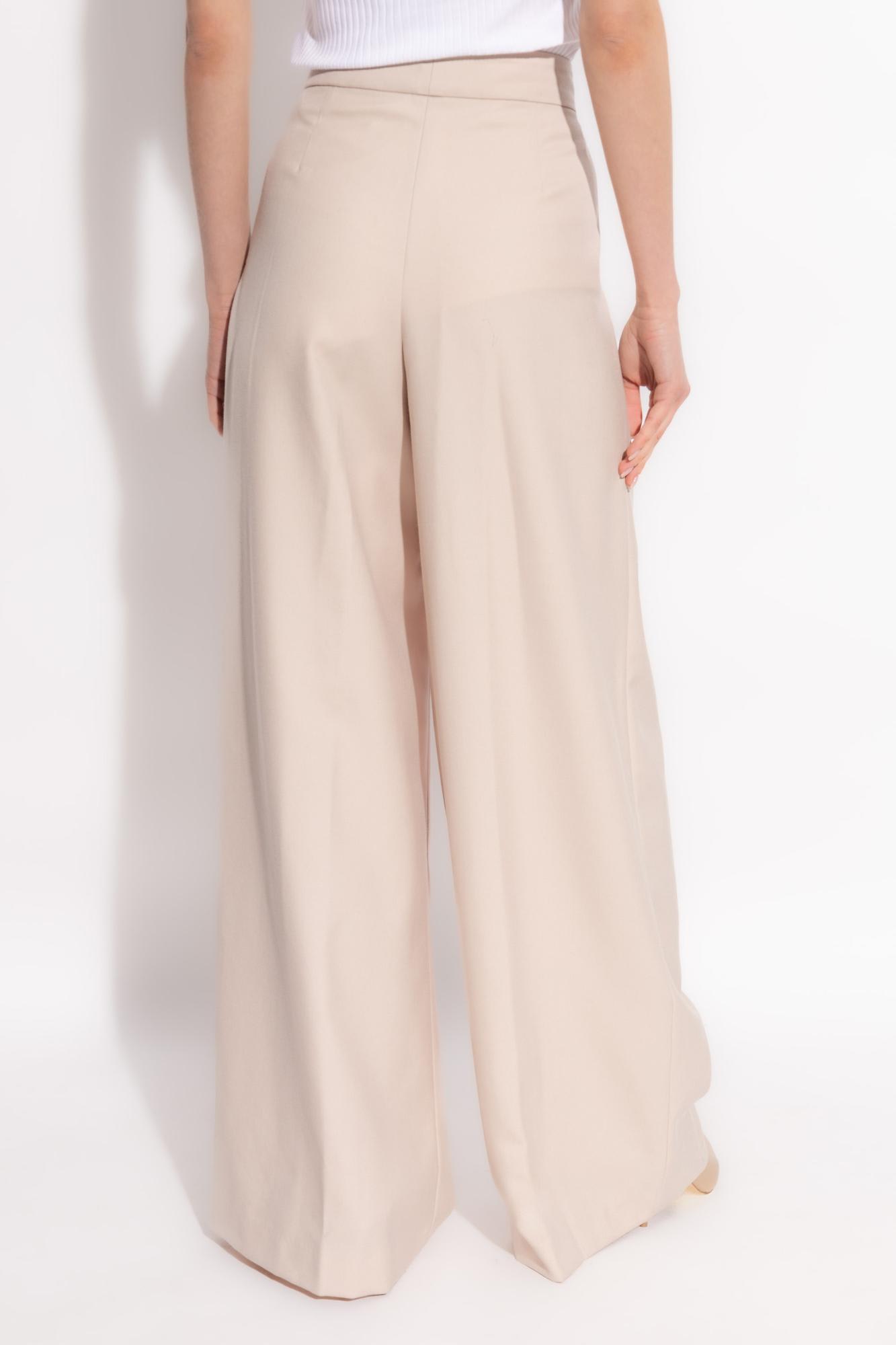 Shop Dries Van Noten Wool Pants With Pleats In Ecru