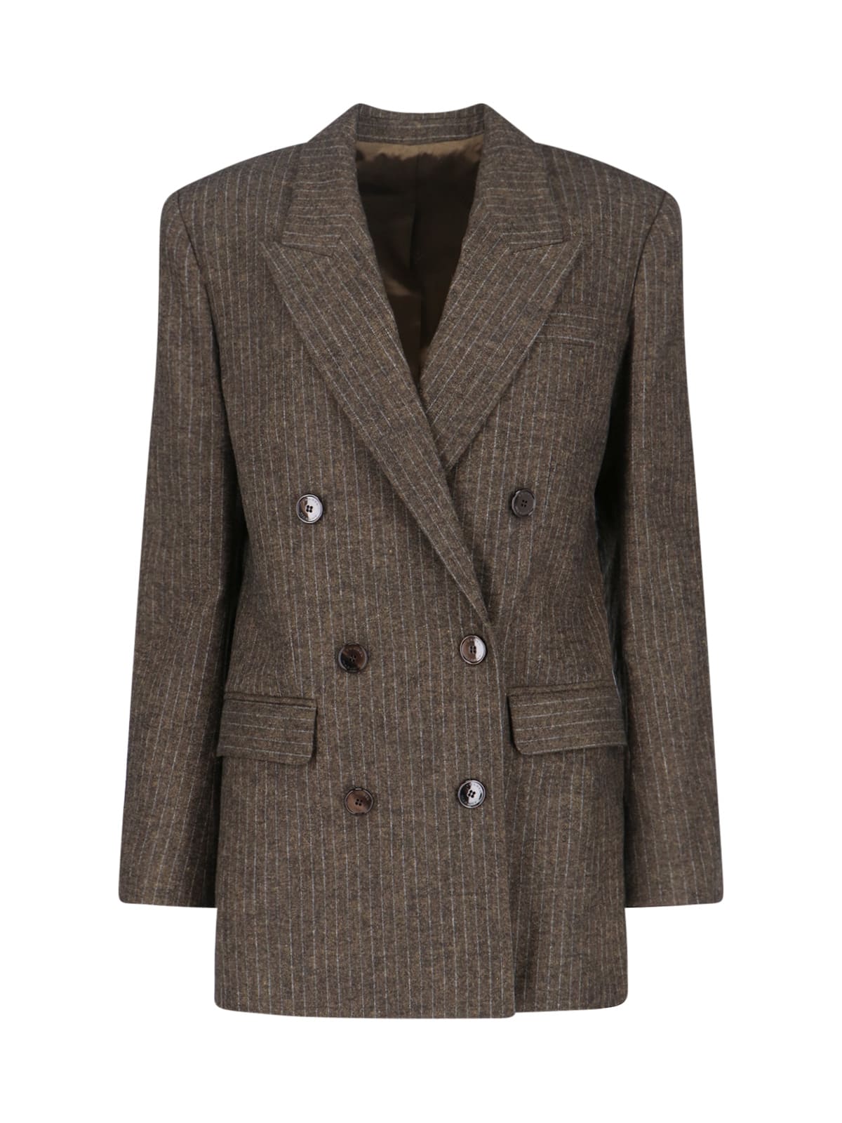 Isabel Marant Jevimagz Double-breasted Brown Striped Wool-blend Jacket In Brown