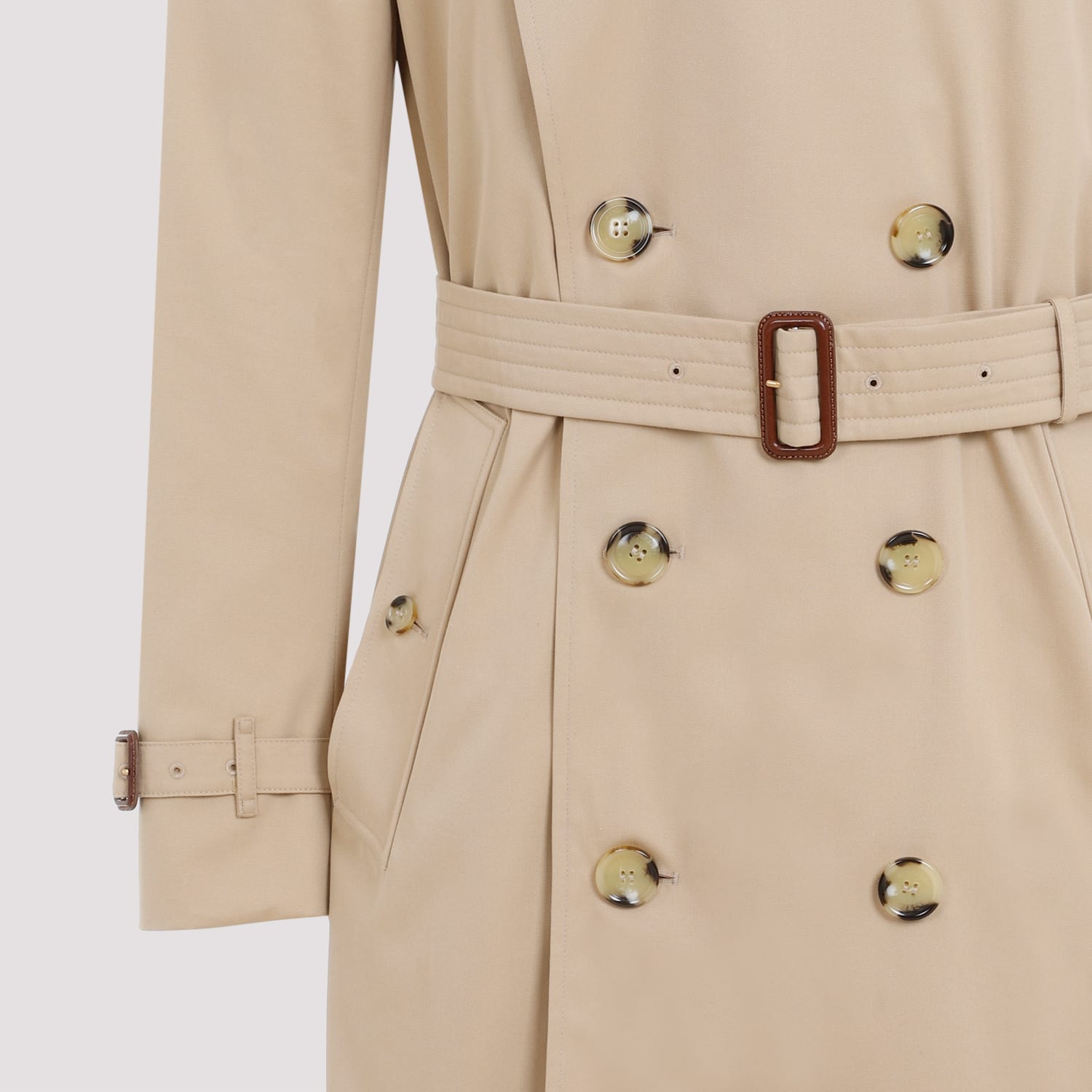 Shop Burberry Cotton Trench In Honey