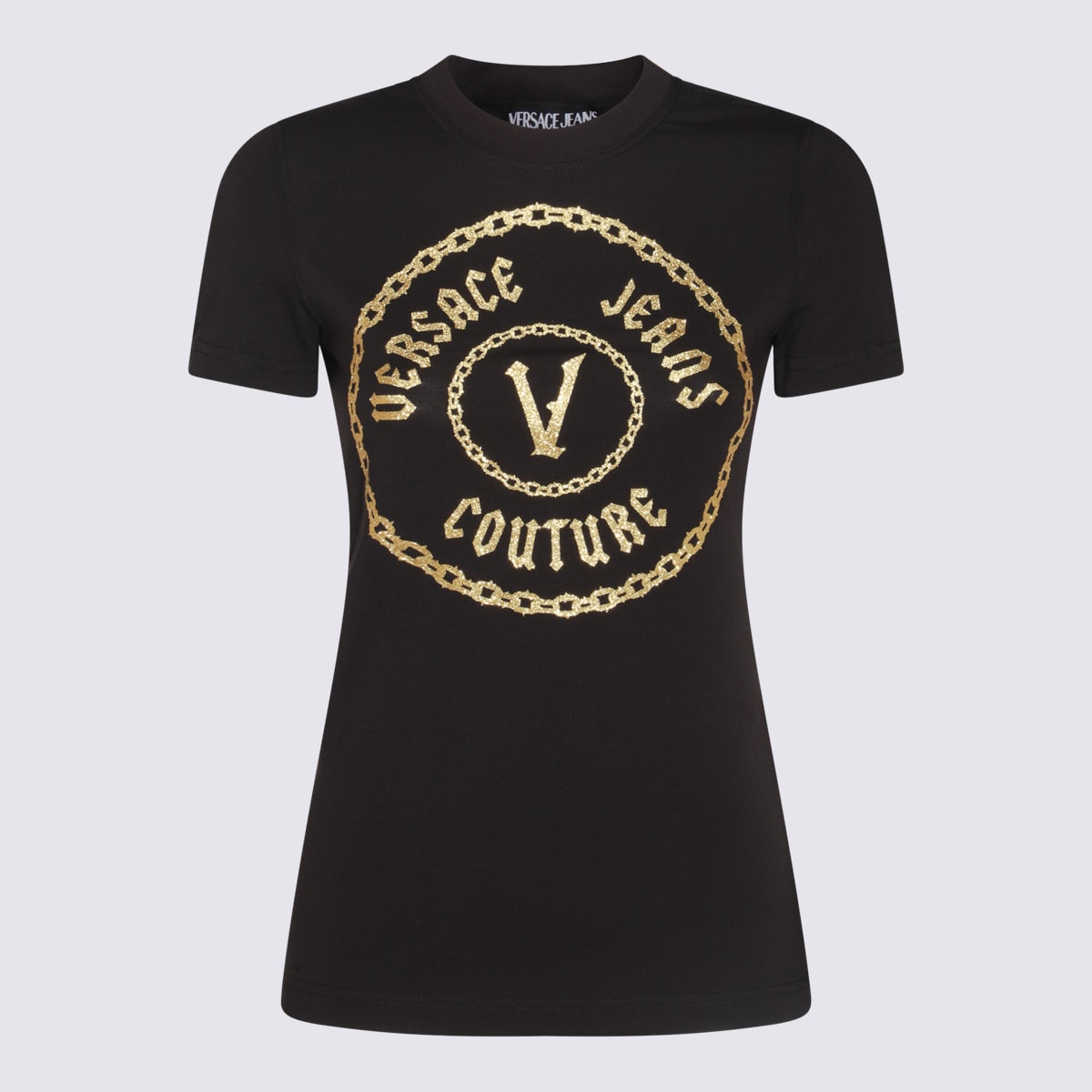 Versace Jeans Couture Glitter Cotton Blend Jersey Stretch Top